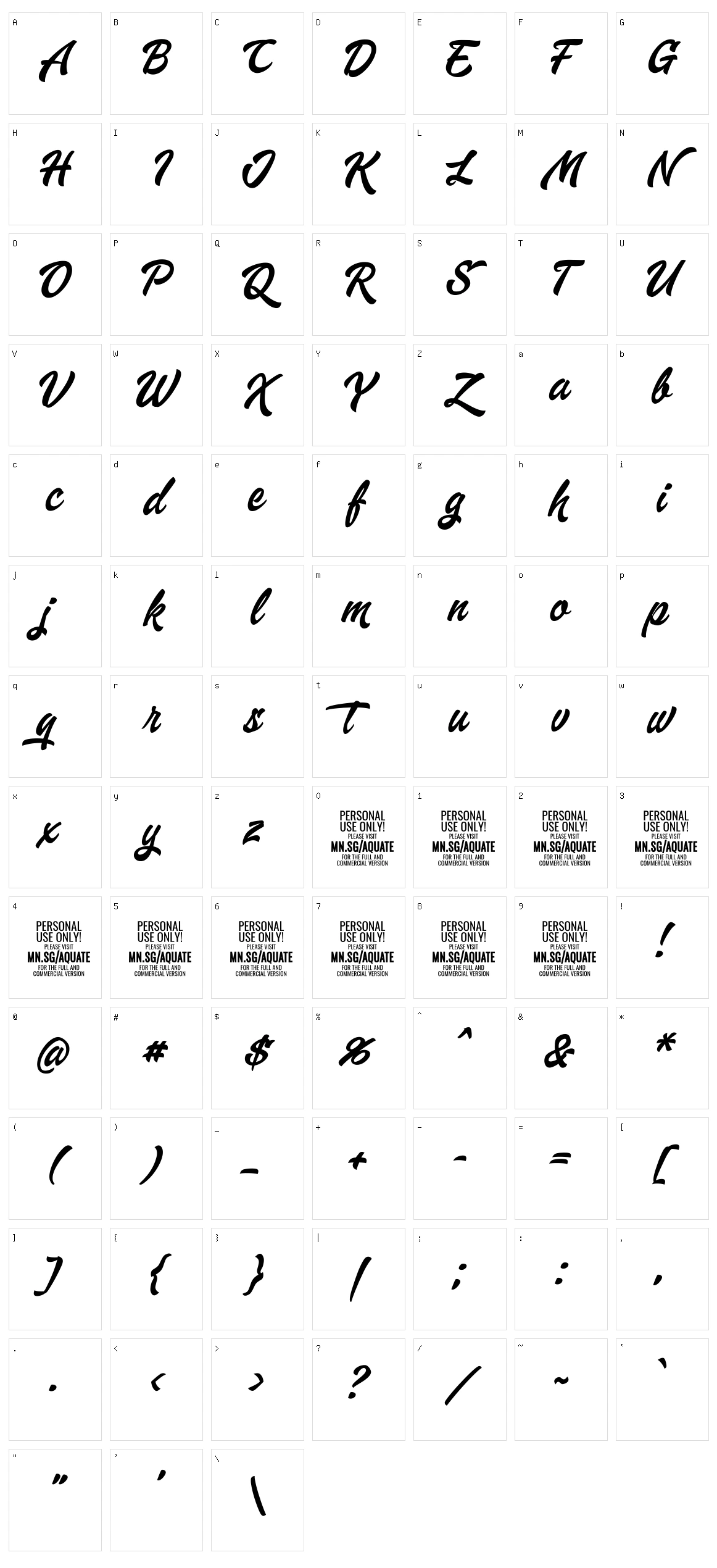 Aquate Script Character Set