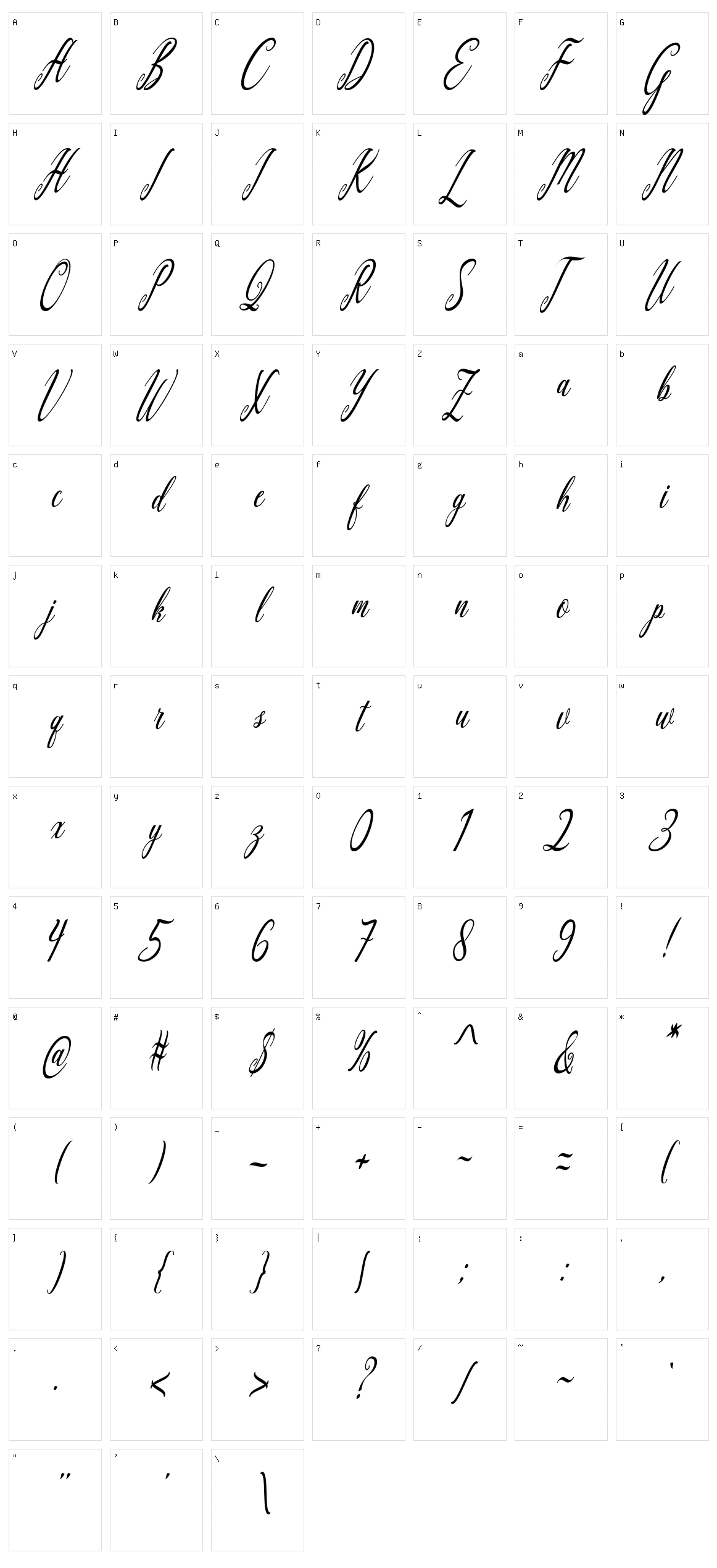 Aquilera Script Character Set