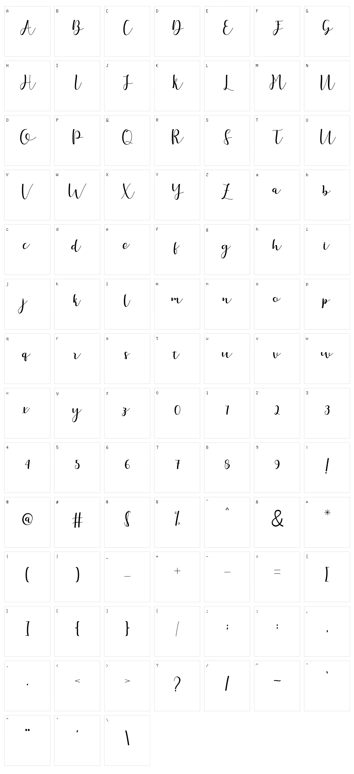 Arabella Script Character Set