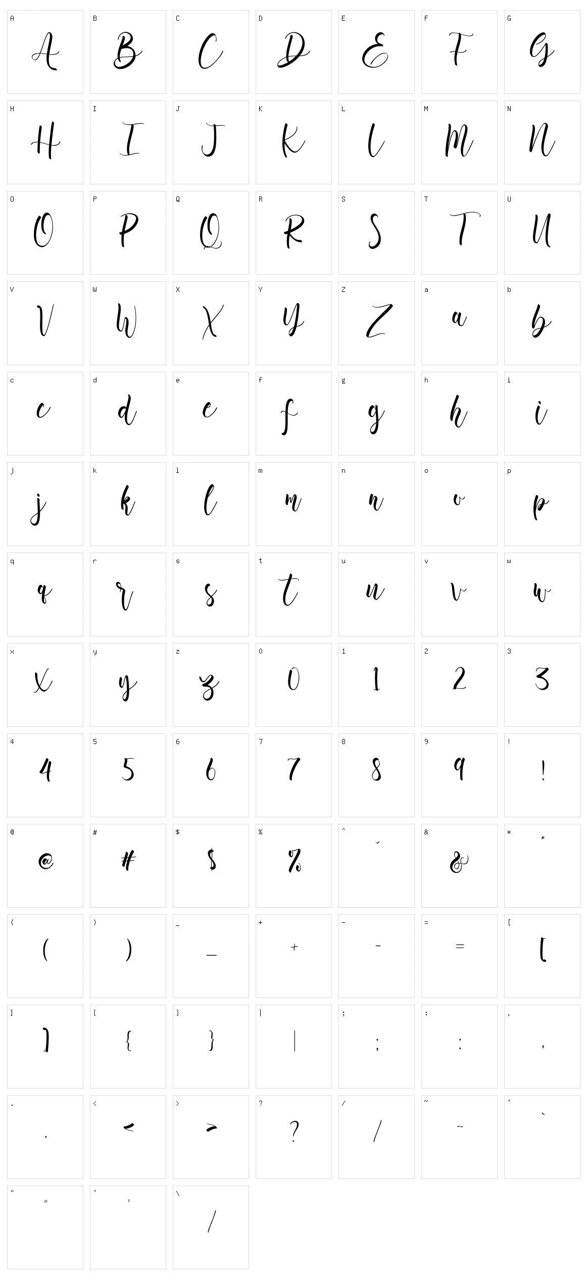 Aromi Script Character Set
