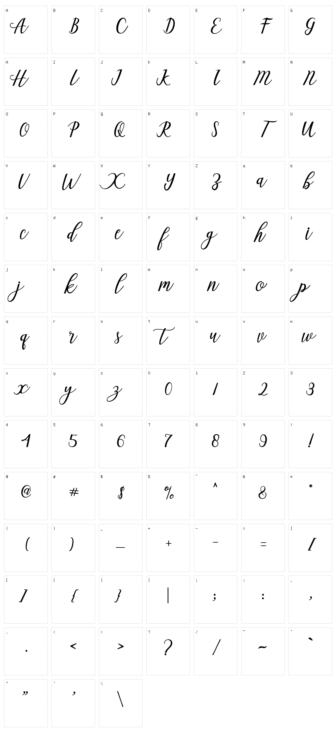 Aseline Script Character Set