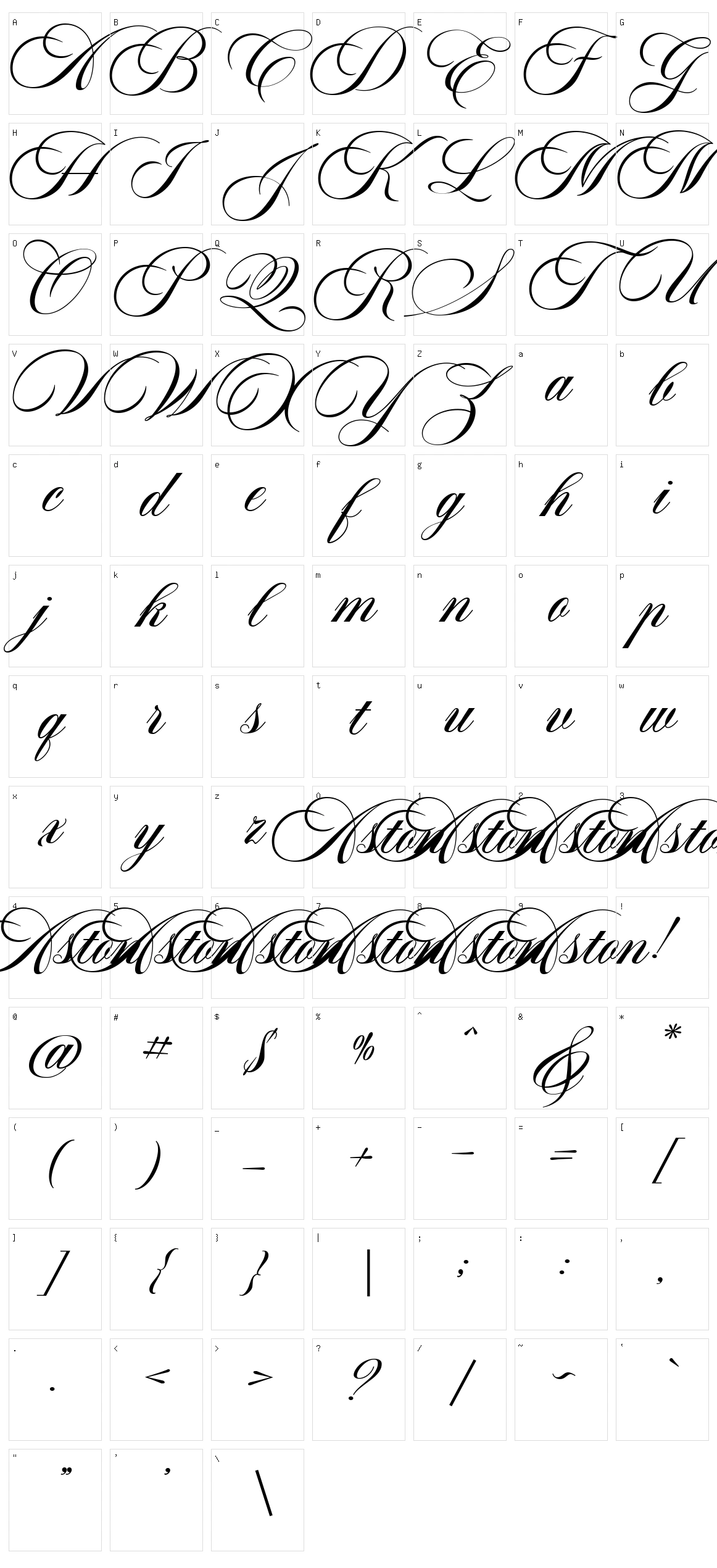 Aston Script Character Set