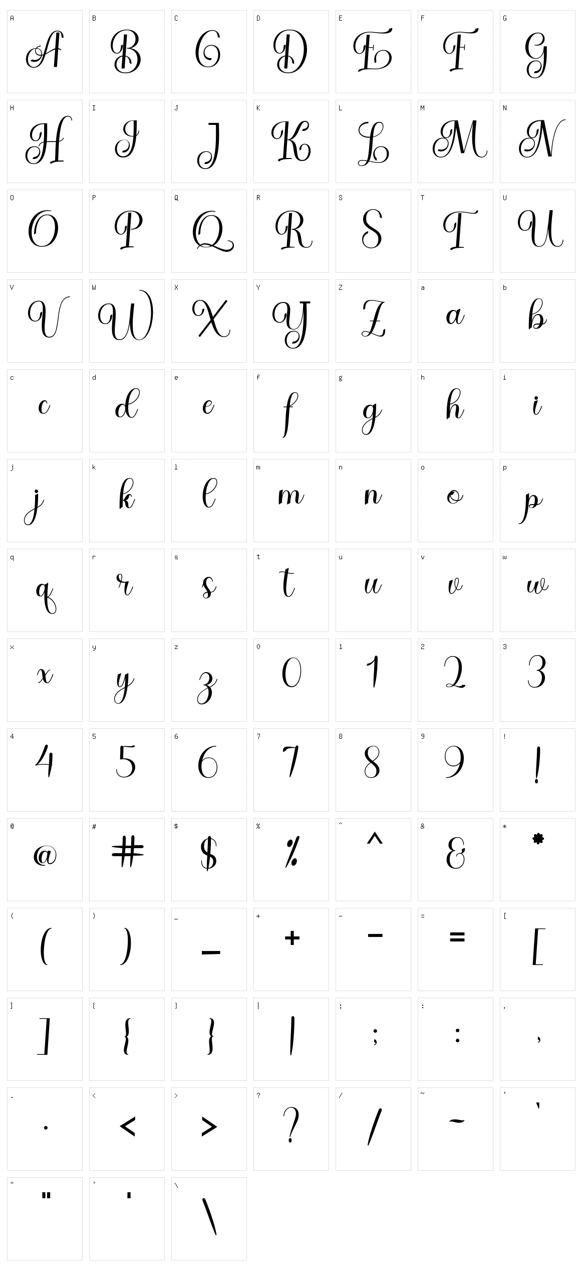 Baby Gentha Script Character Set
