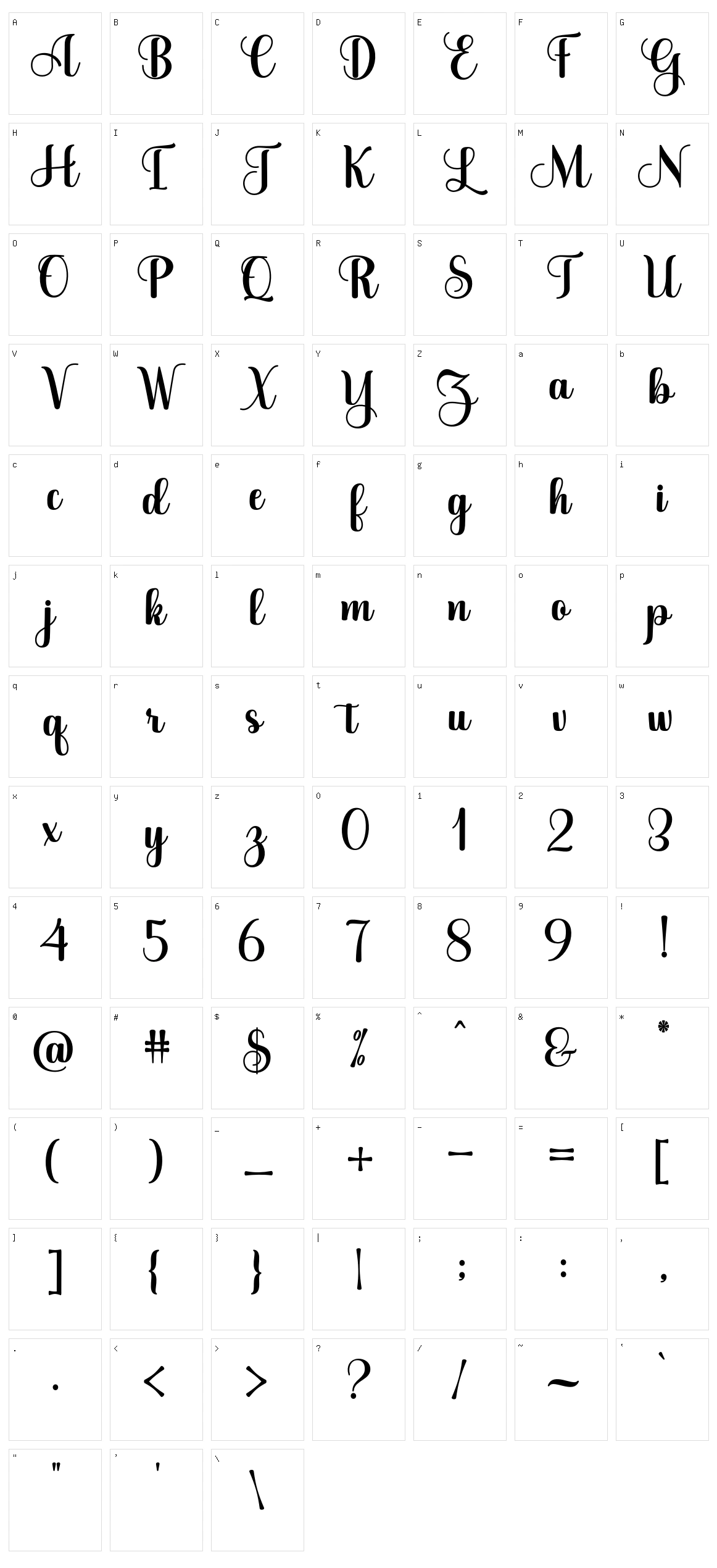 Baby Girly Script Character Set