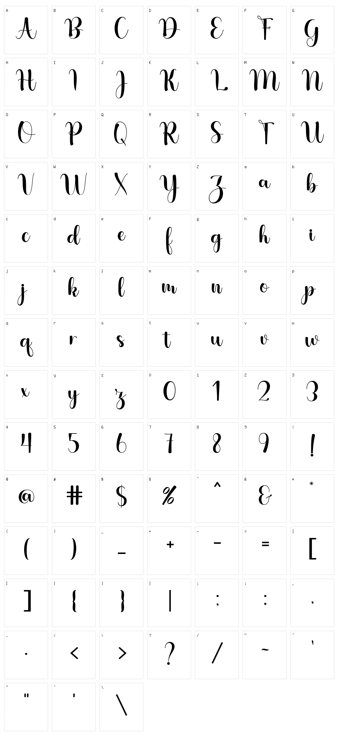 Baby Script Character Set