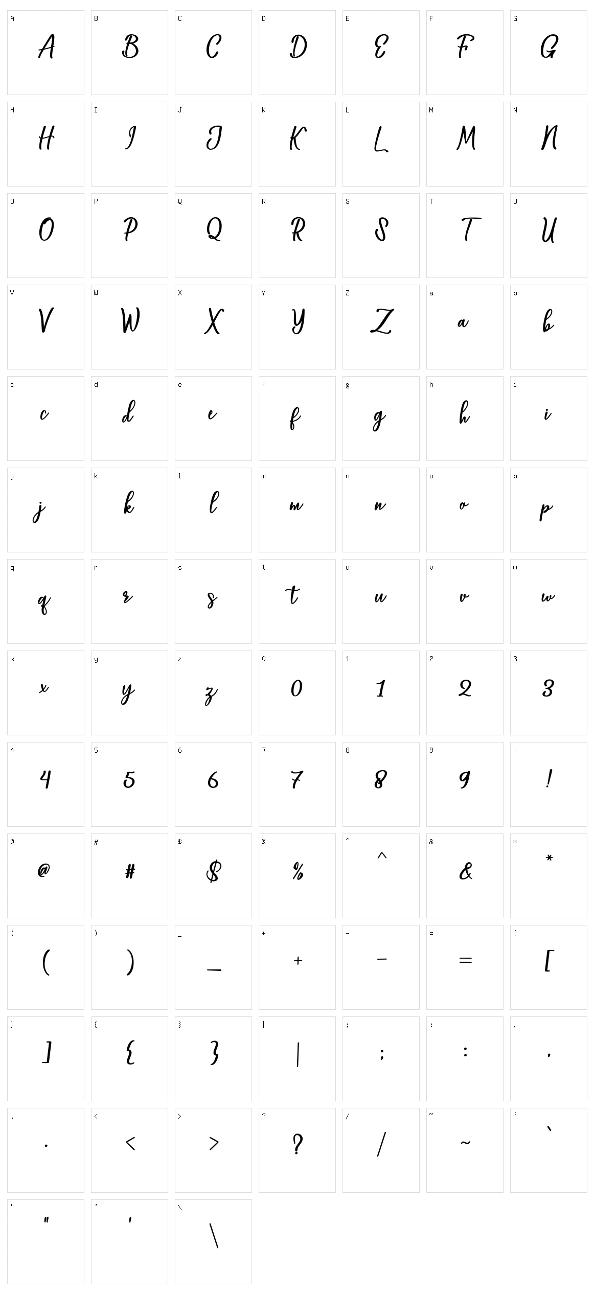 Baleria Script Character Set