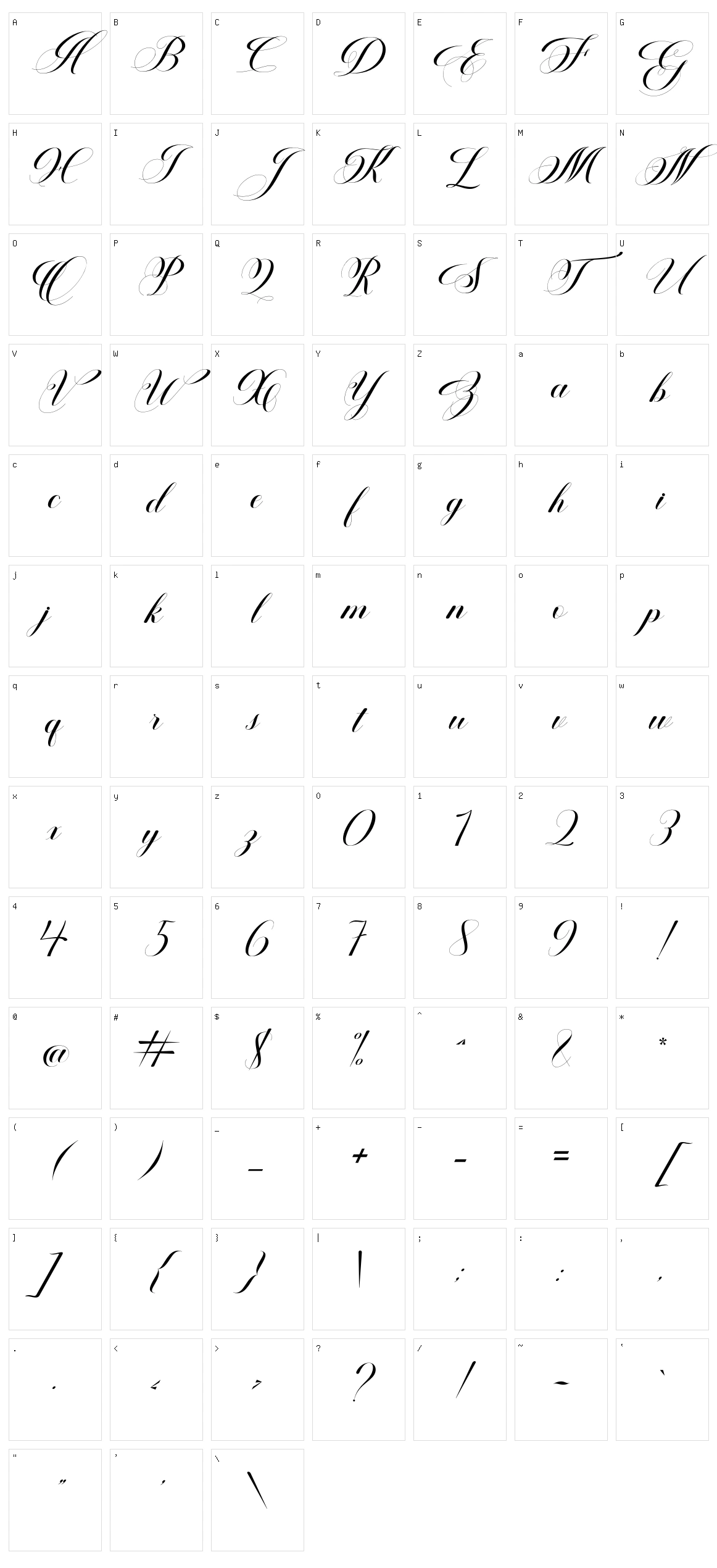 Ballistic Script Character Set