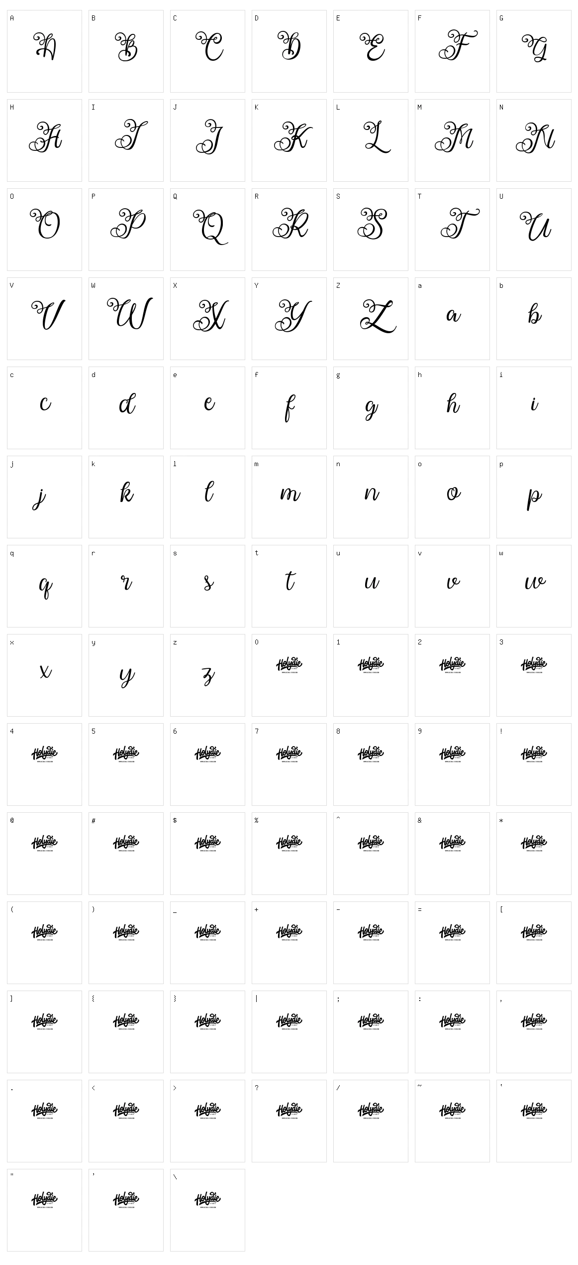 Ballita Script Character Set