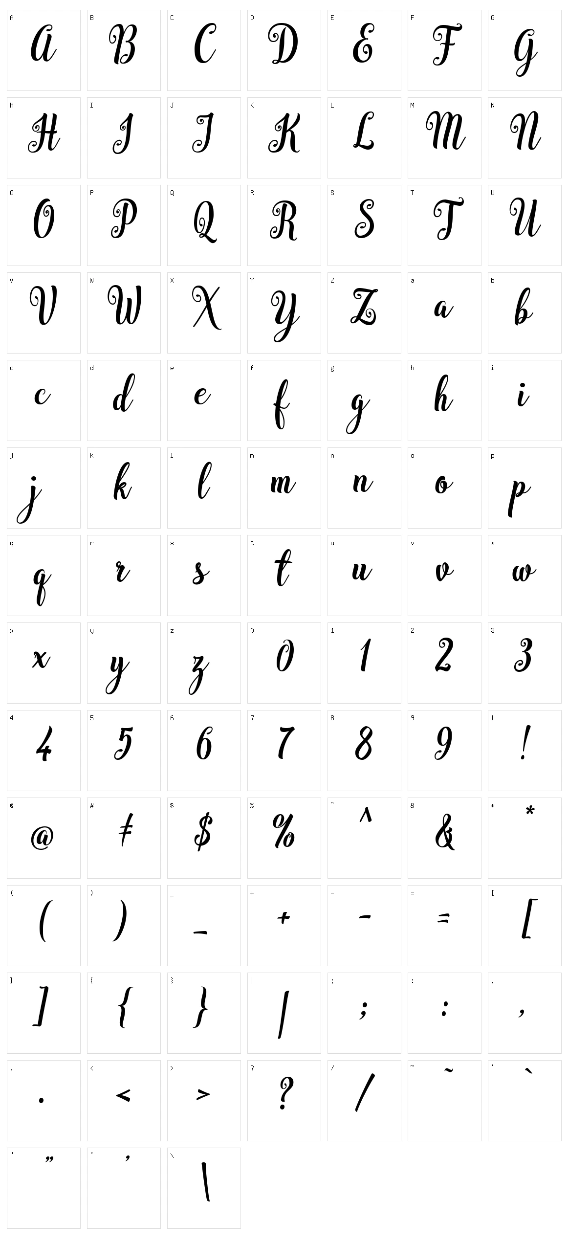 Bargain Script Character Set