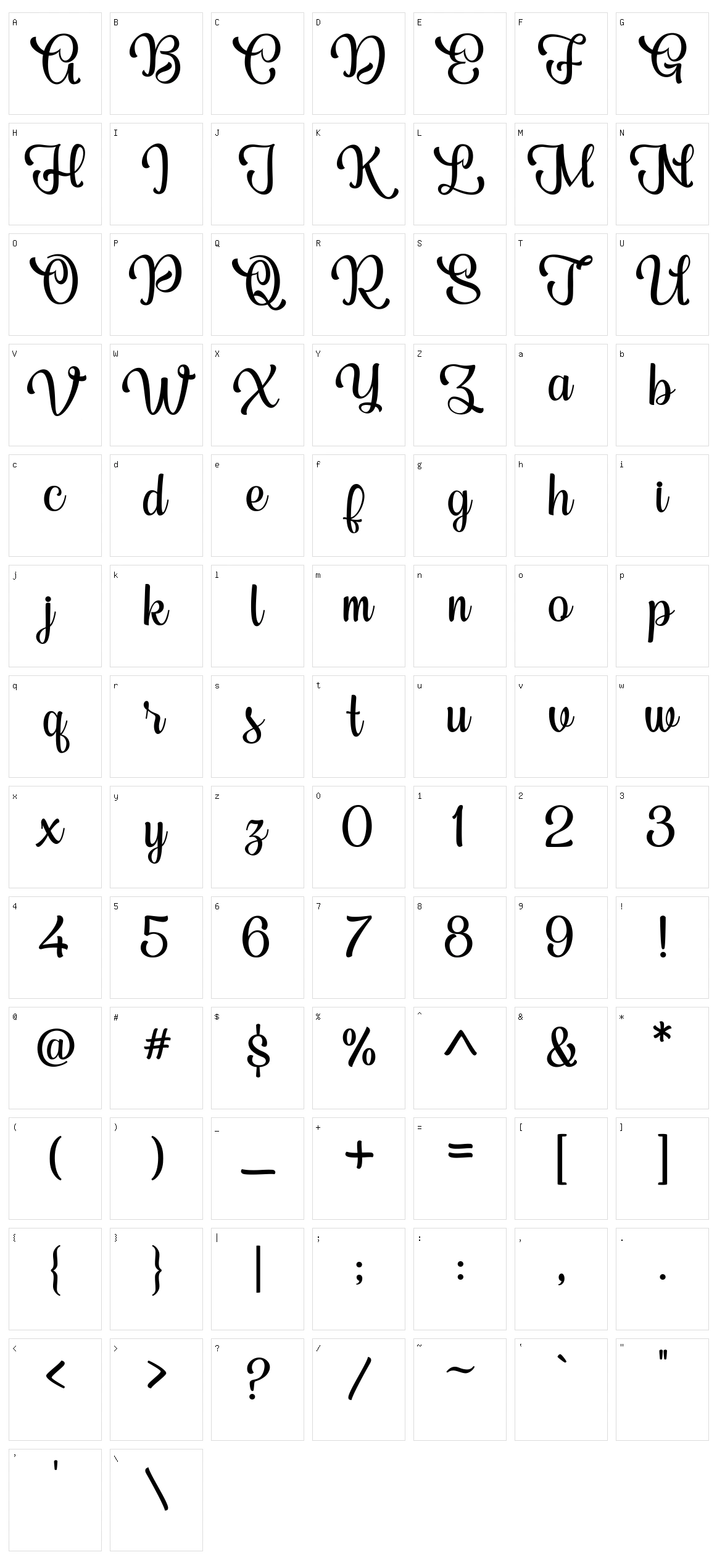 Bedfore Script Character Set