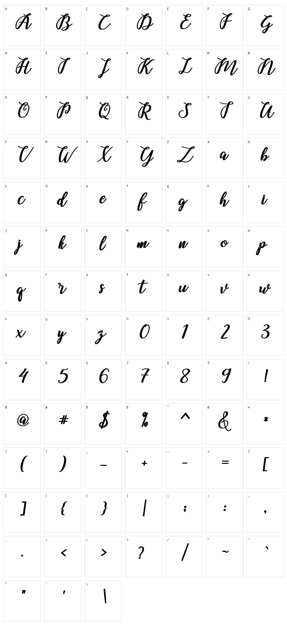 Belinda Script Character Set