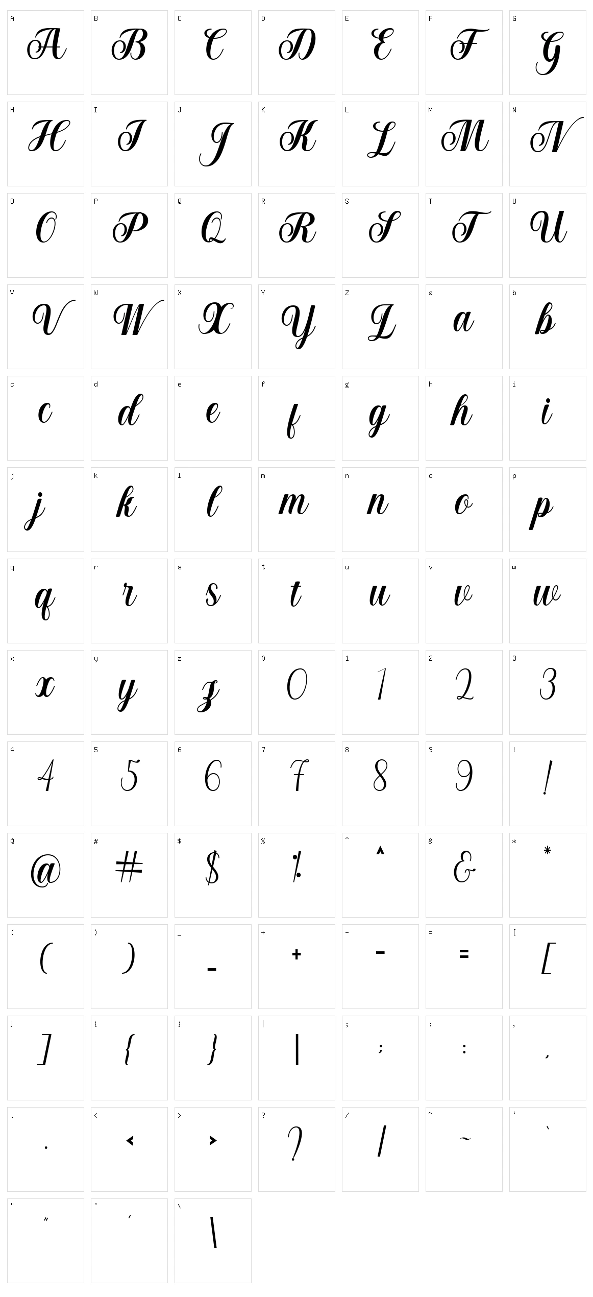 Bellagia Script Character Set