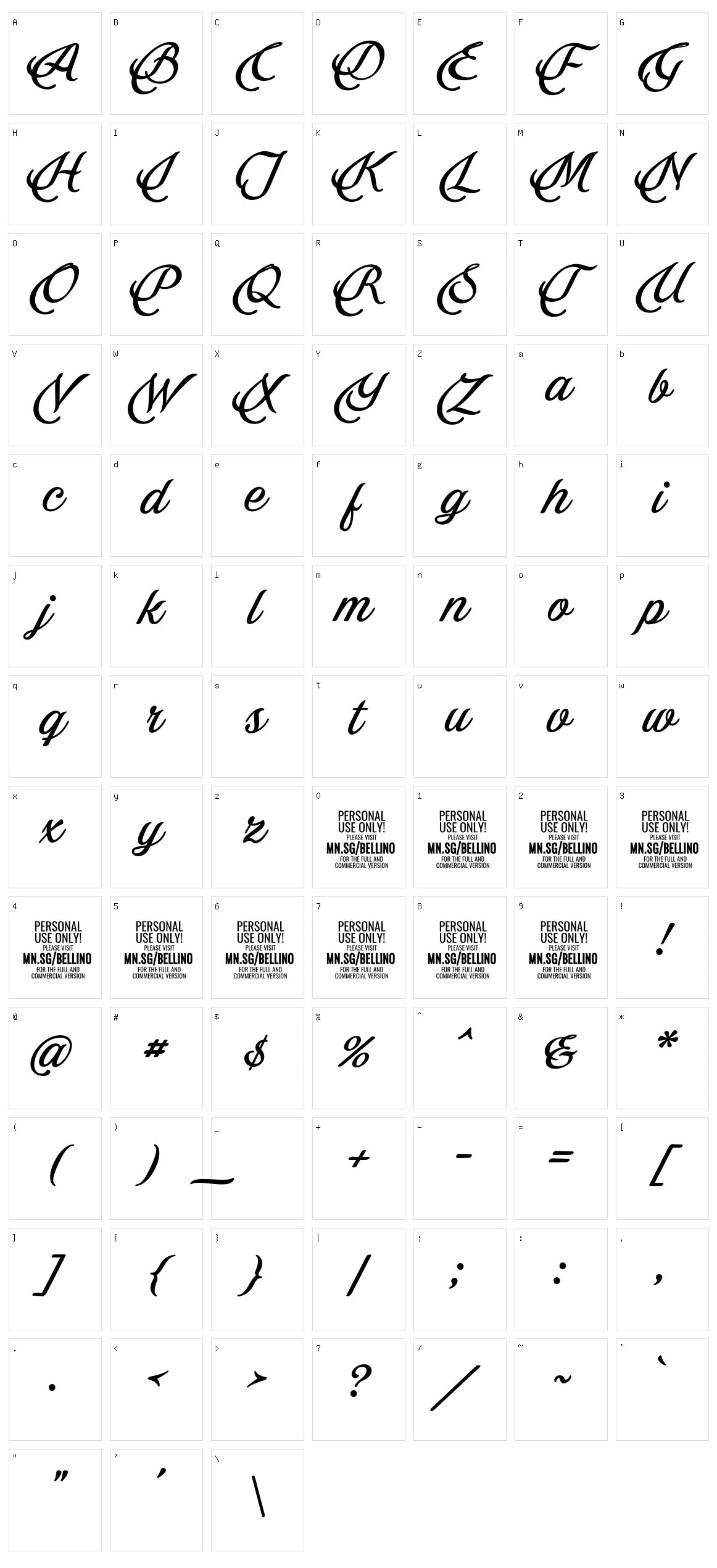 Bellino Character Set