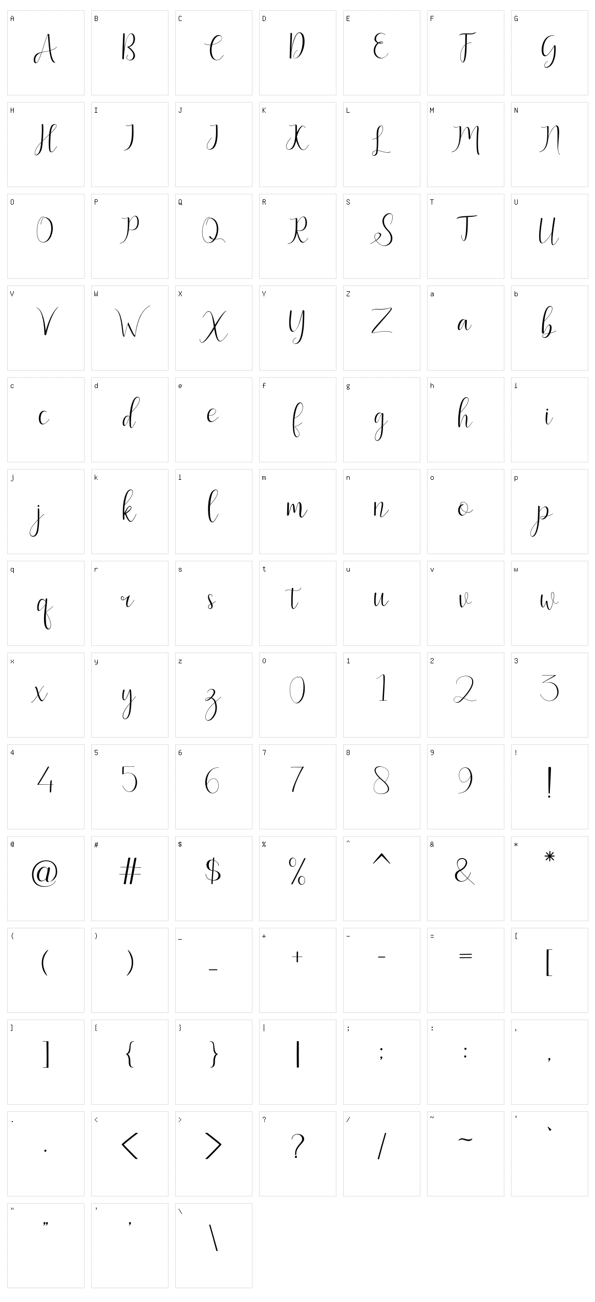 Bentley Script Character Set