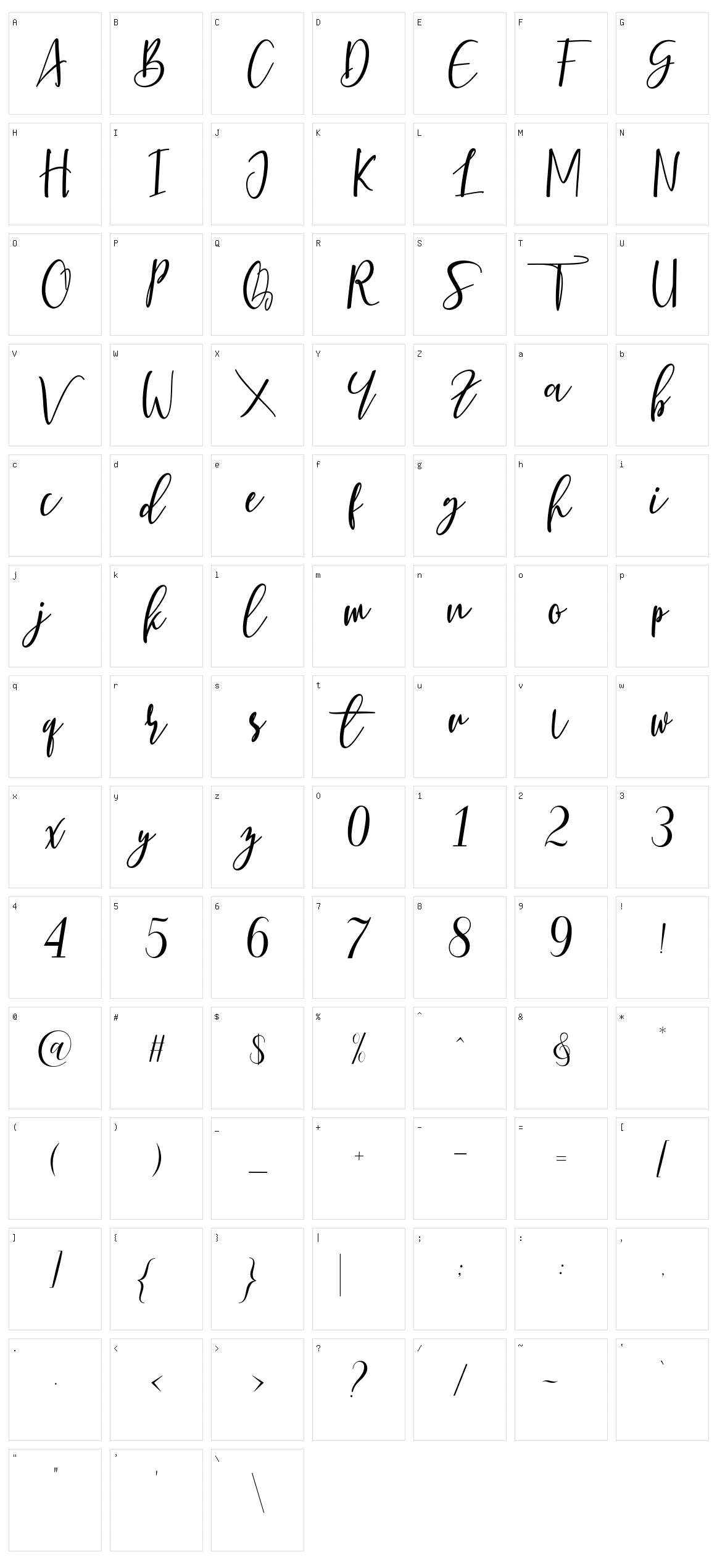 Berhilda Script Character Set