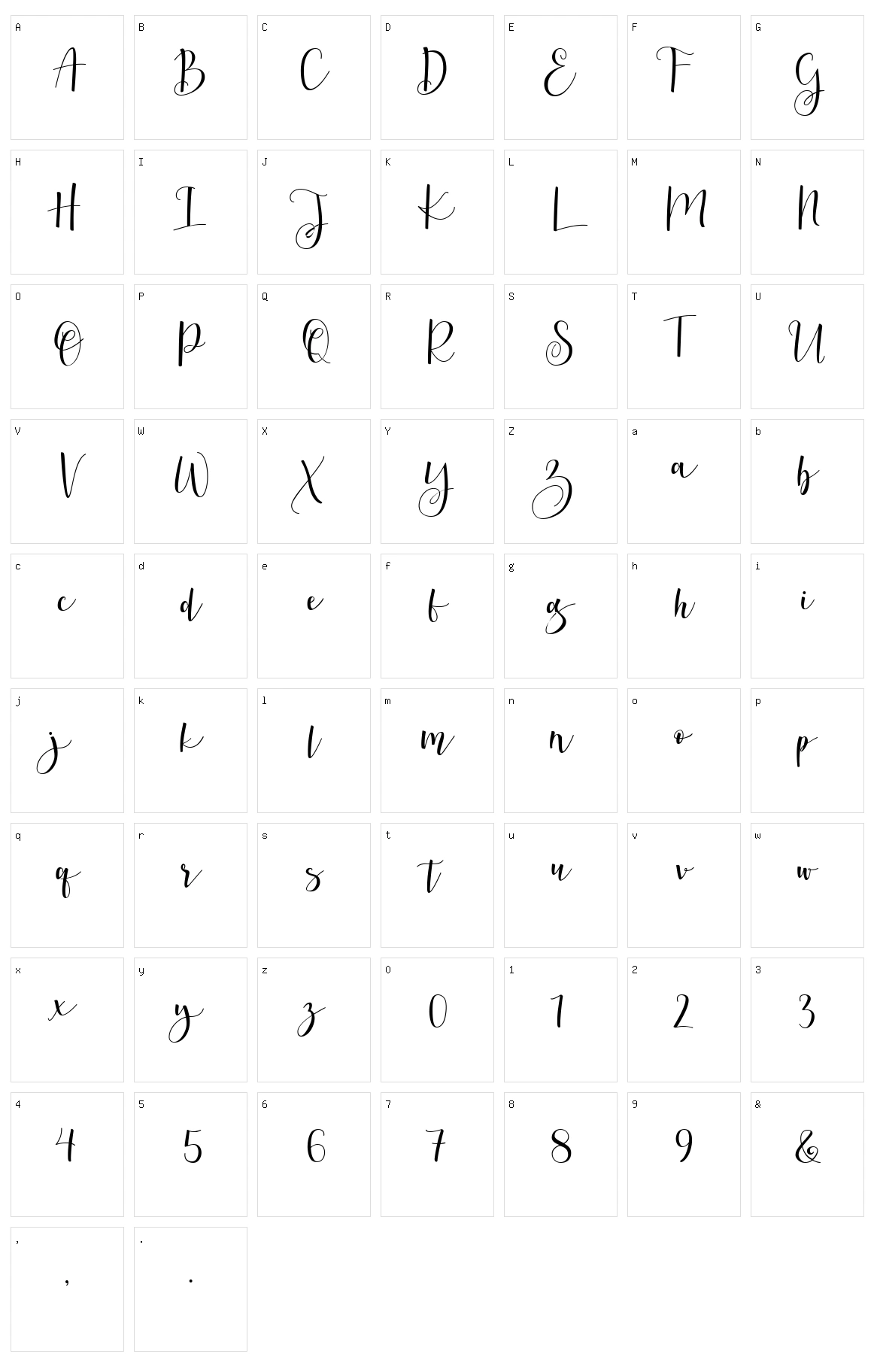 Berlina Script Character Set