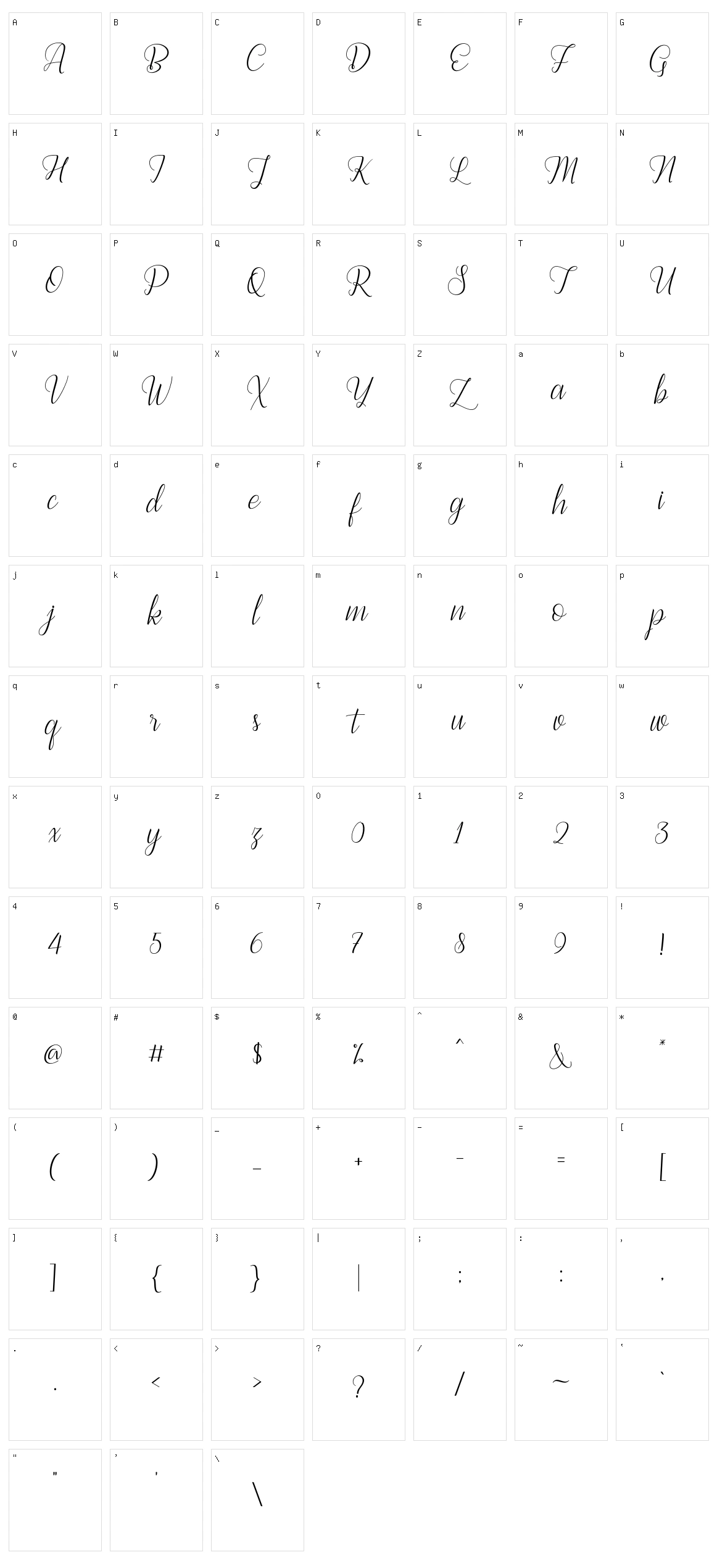 Bestilla Script Character Set