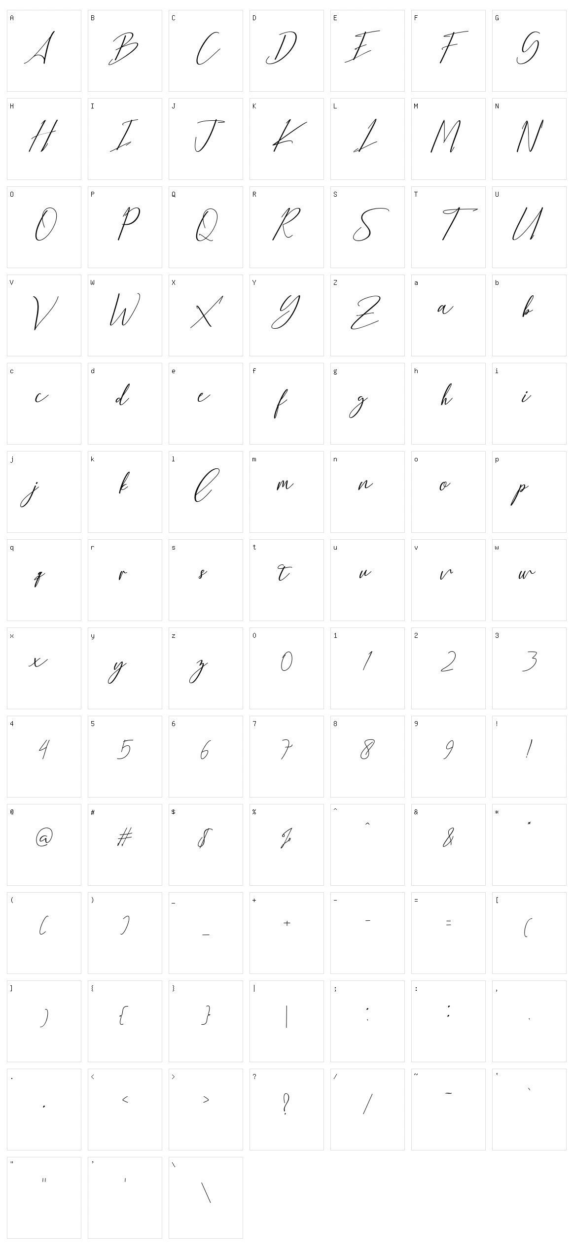 Bethany Script Character Set