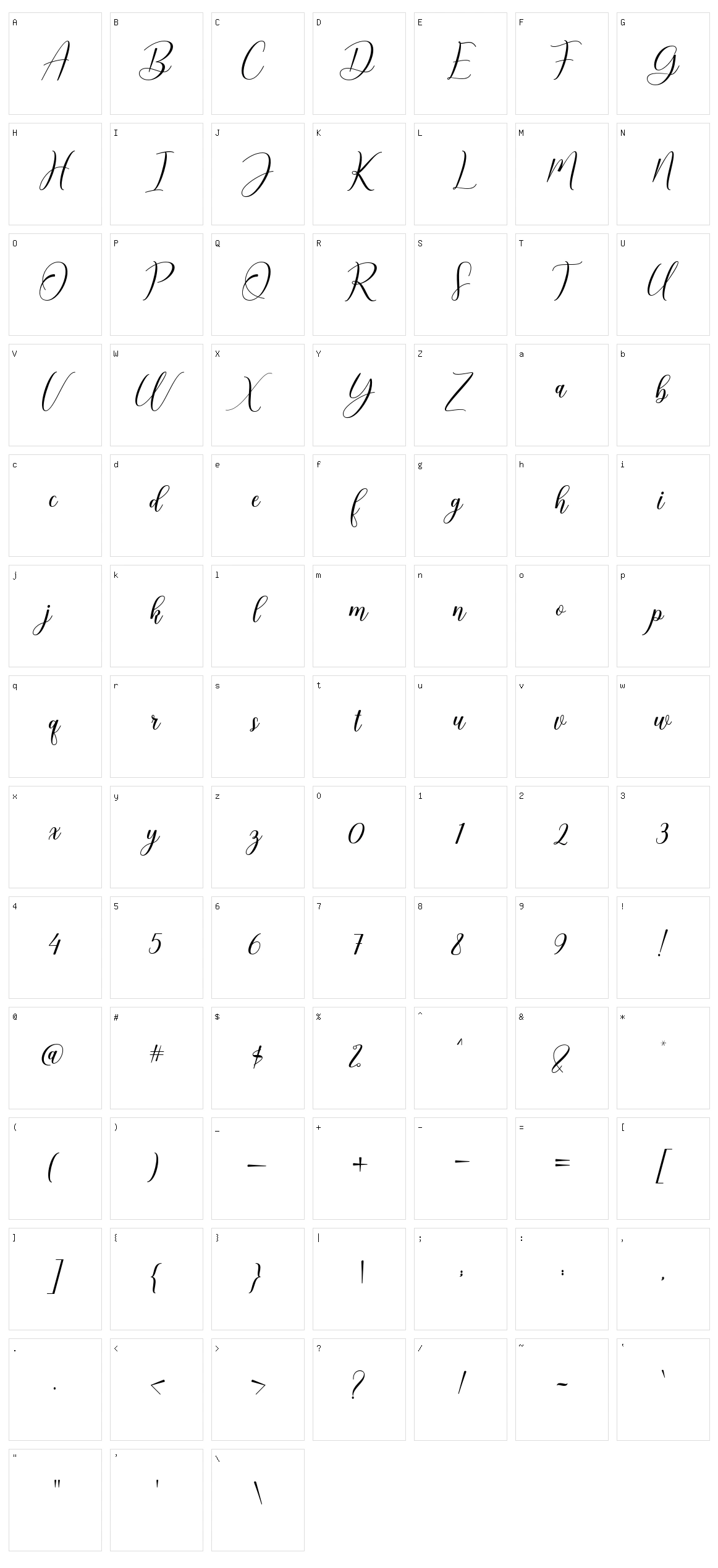 Bethany Script Character Set