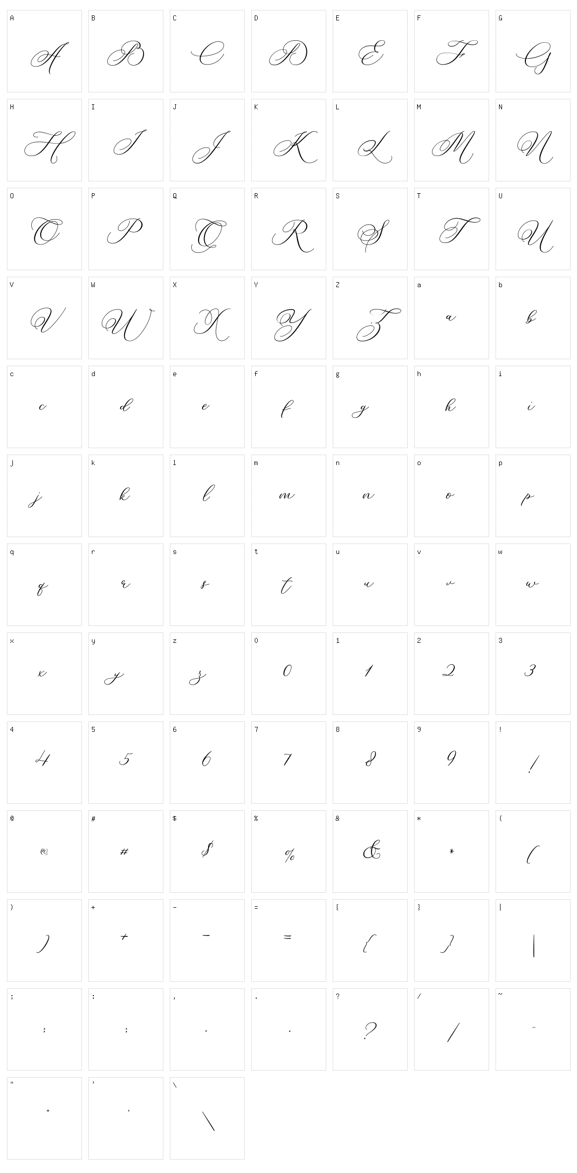Betty Laudia Script Character Set