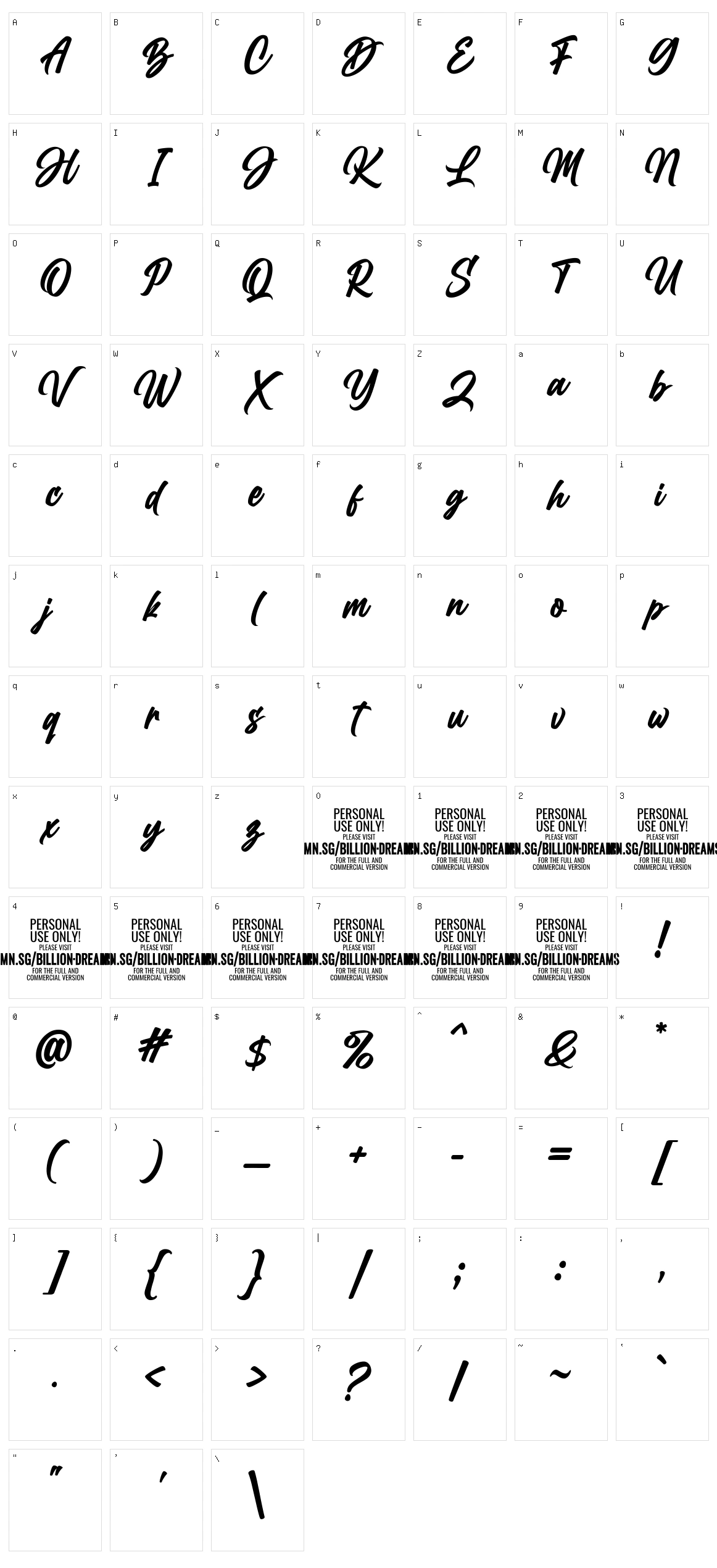 Billion Dreams Character Set
