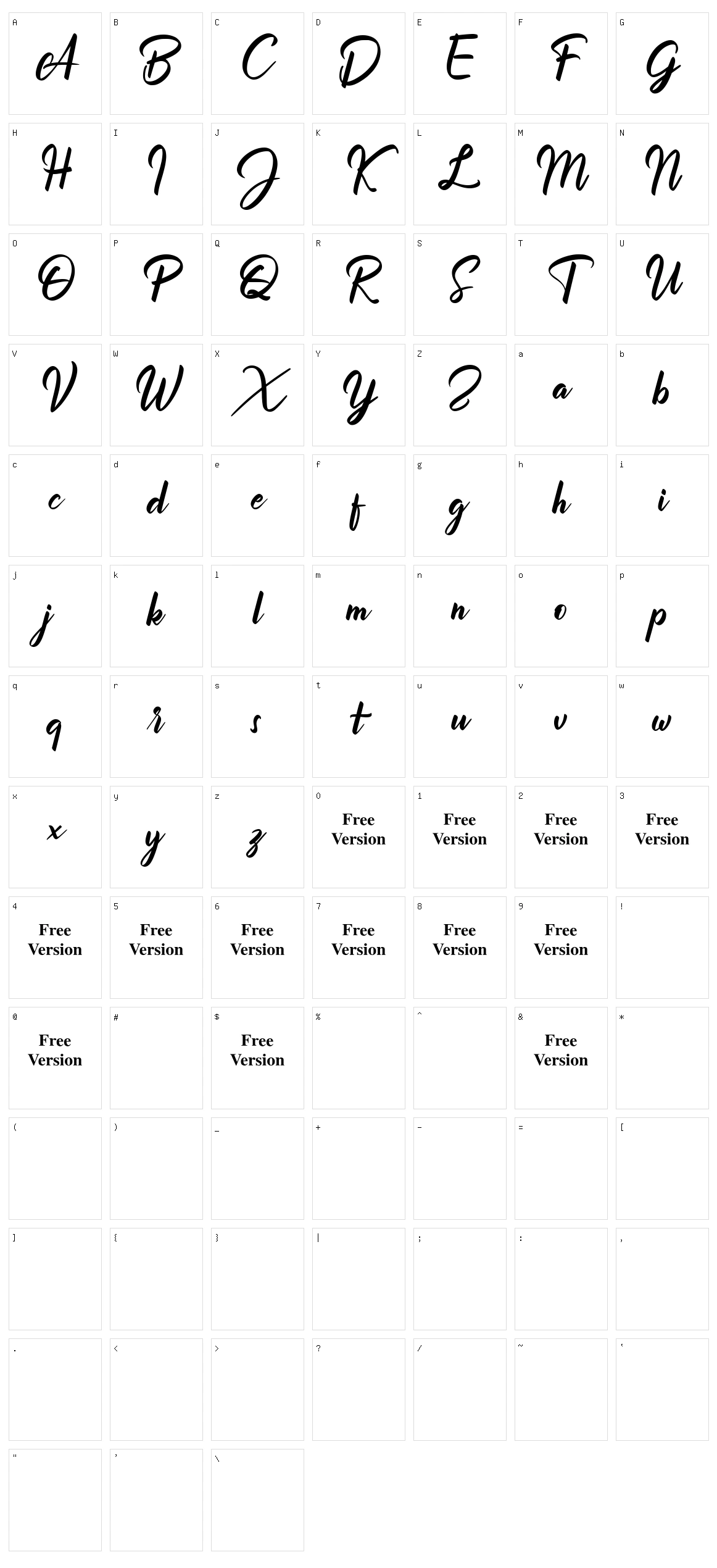 Billionthine Character Set