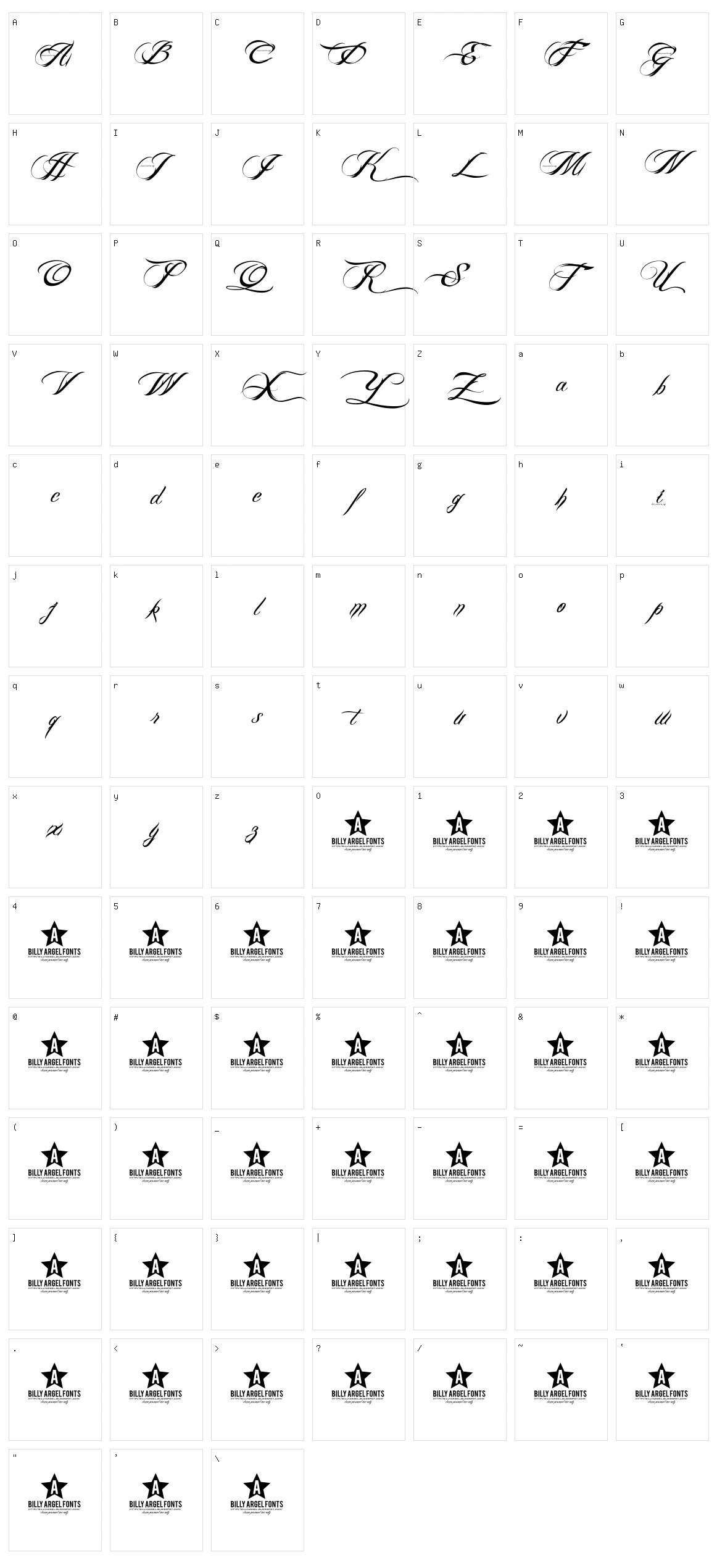 Billy Argel Font Character Set