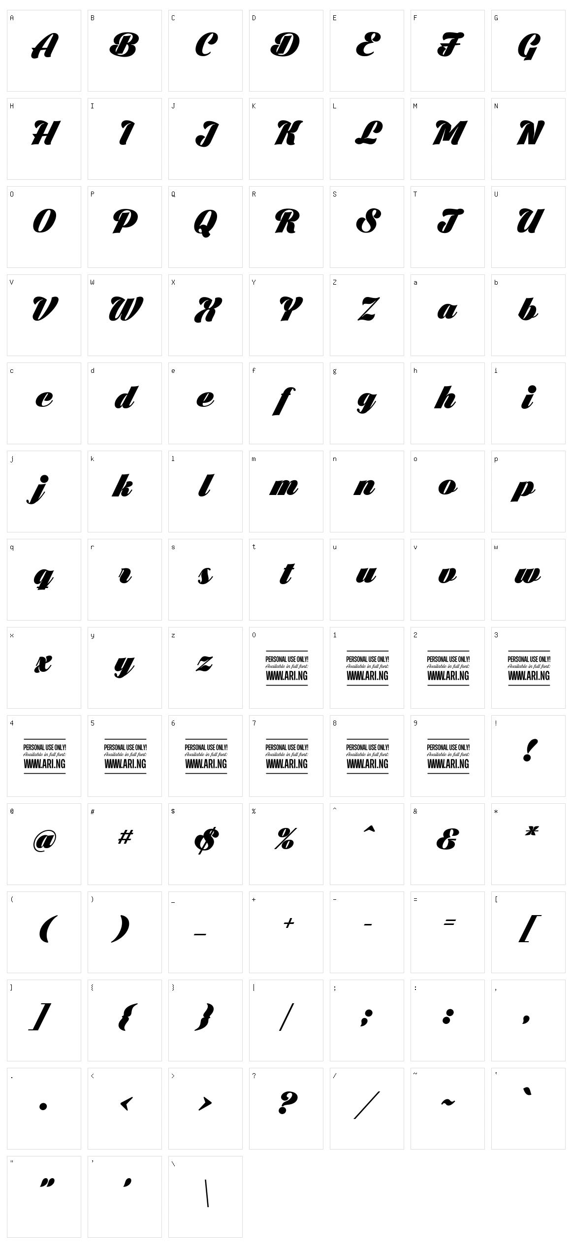 Black Larch Character Set