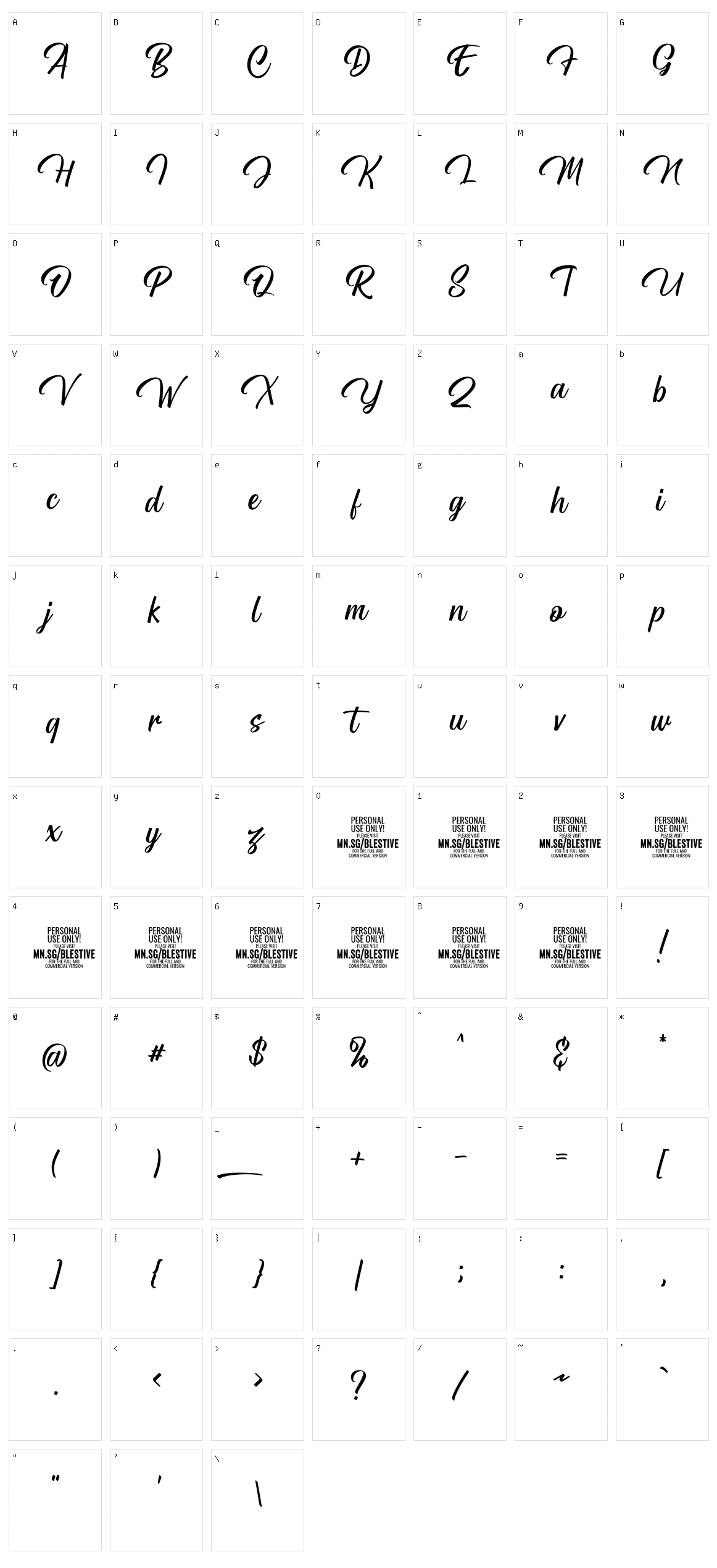 Blestive Script Character Set