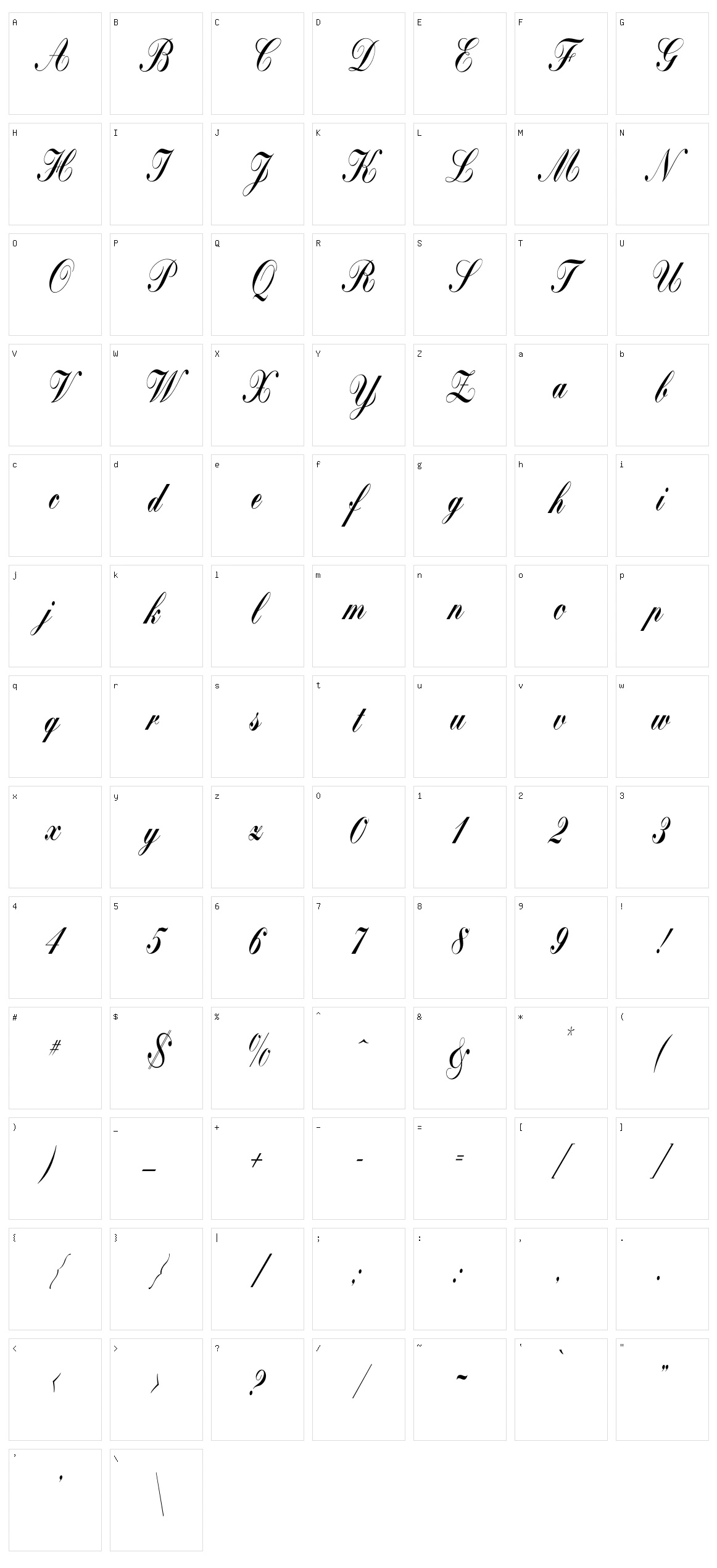 Bolina Character Set