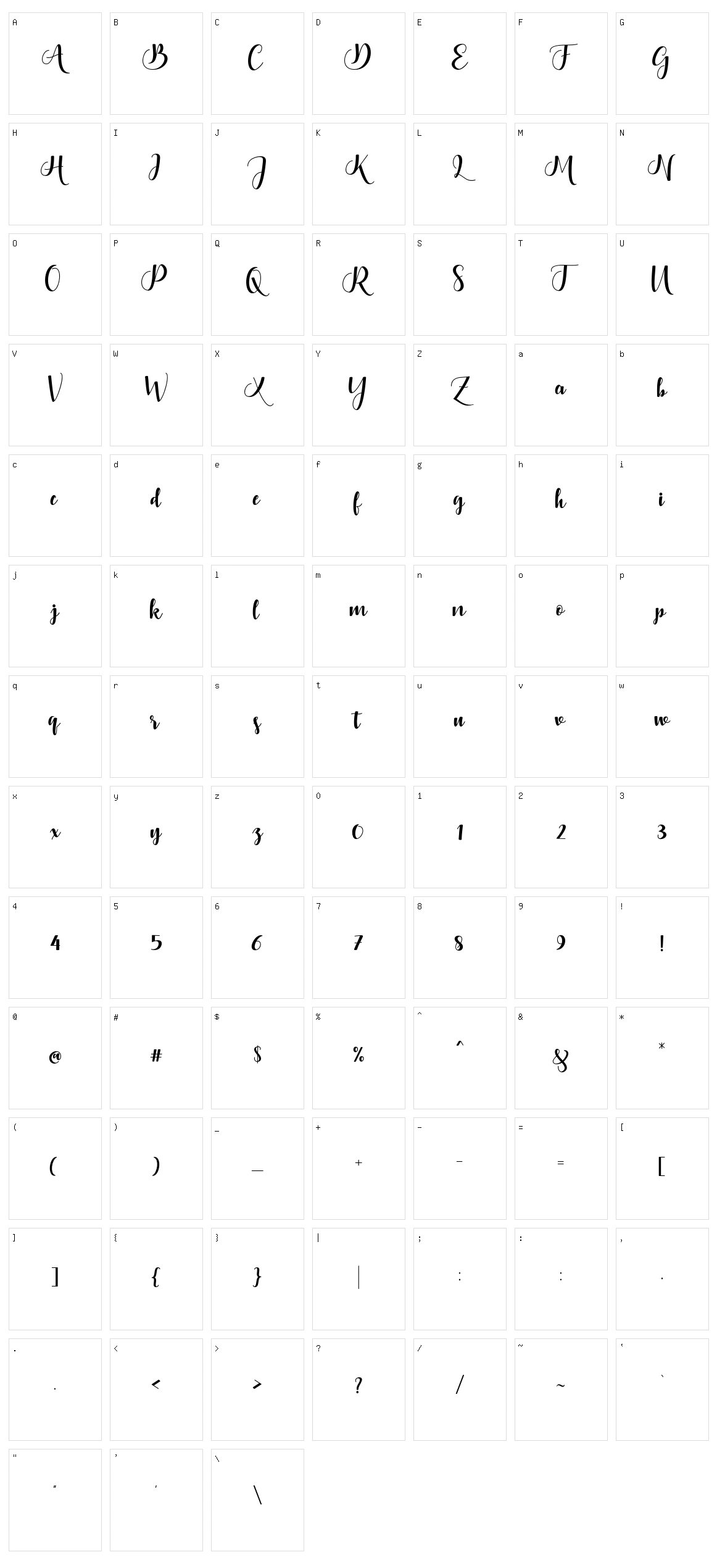 Bontella Script Character Set