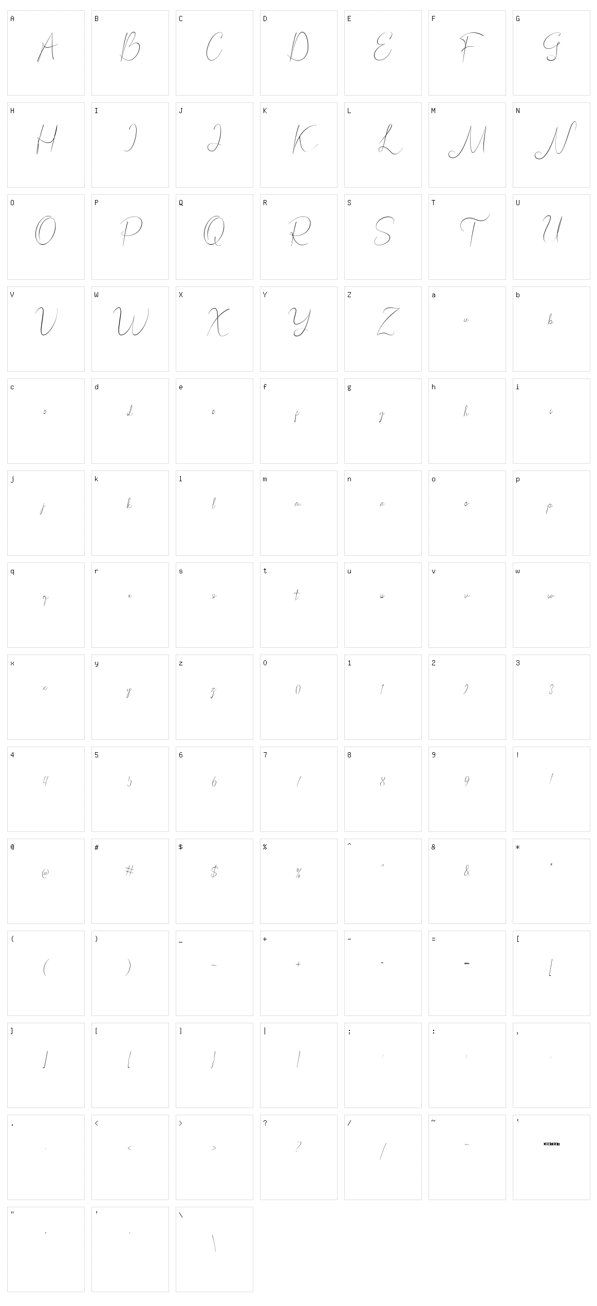 Bordershine Script Character Set