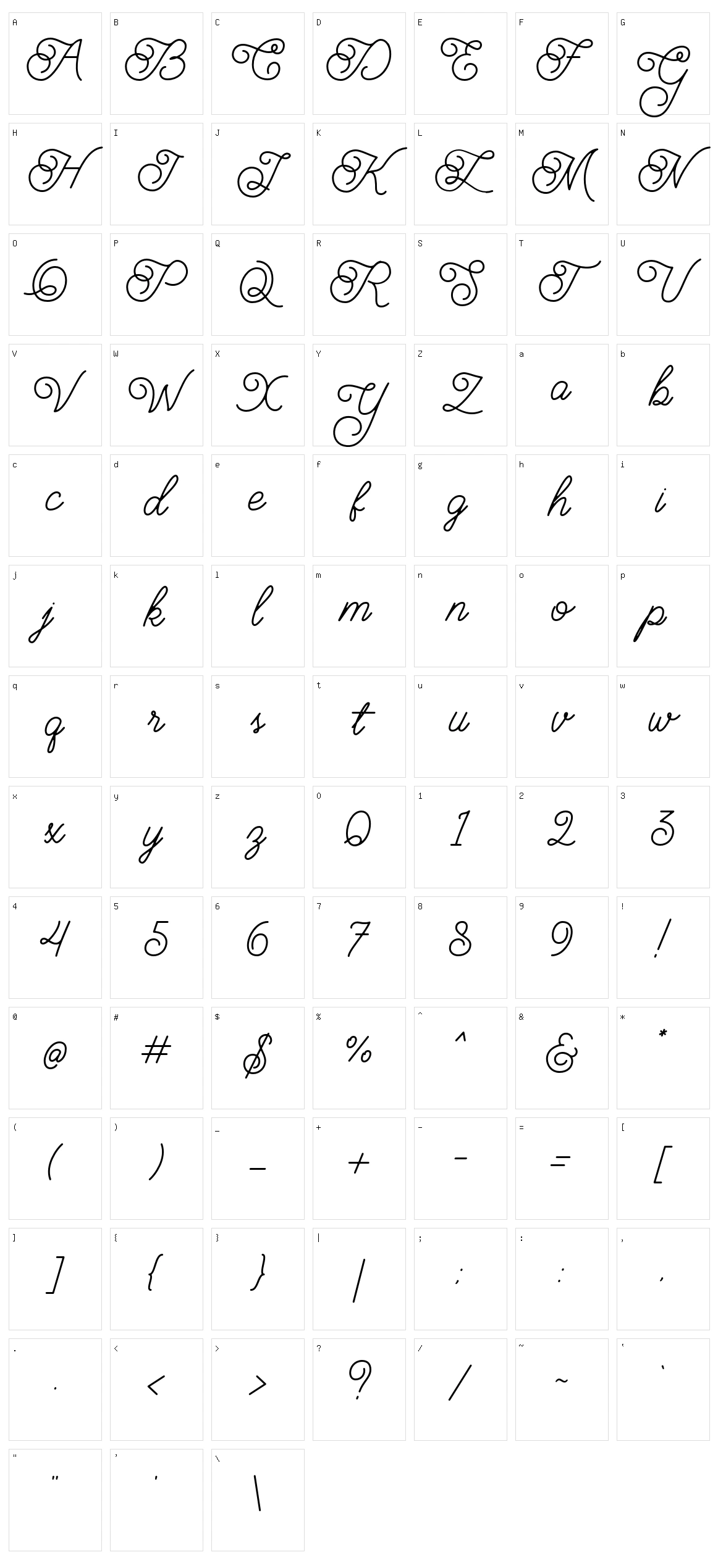 Brayden Script Character Set