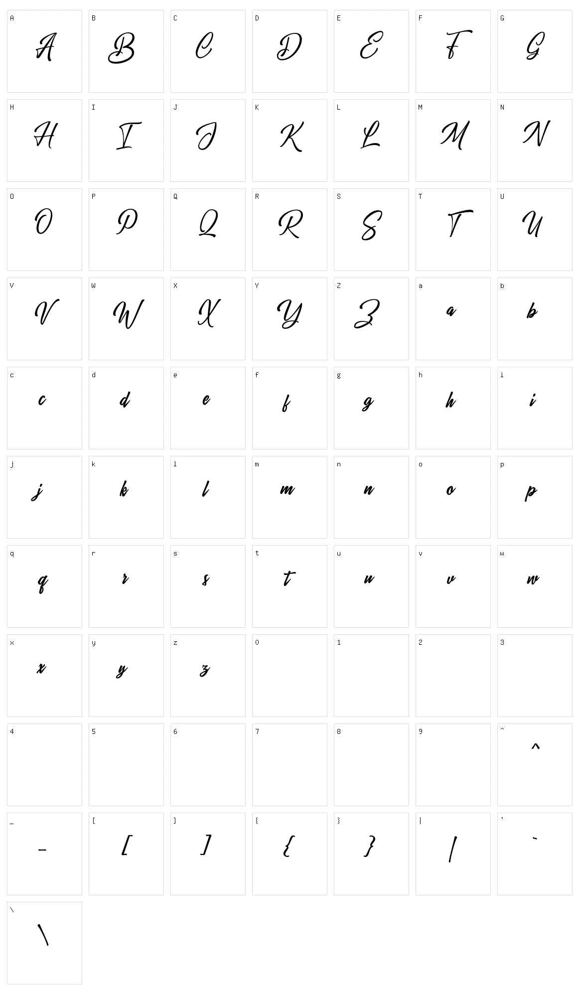 Braylend Script Character Set