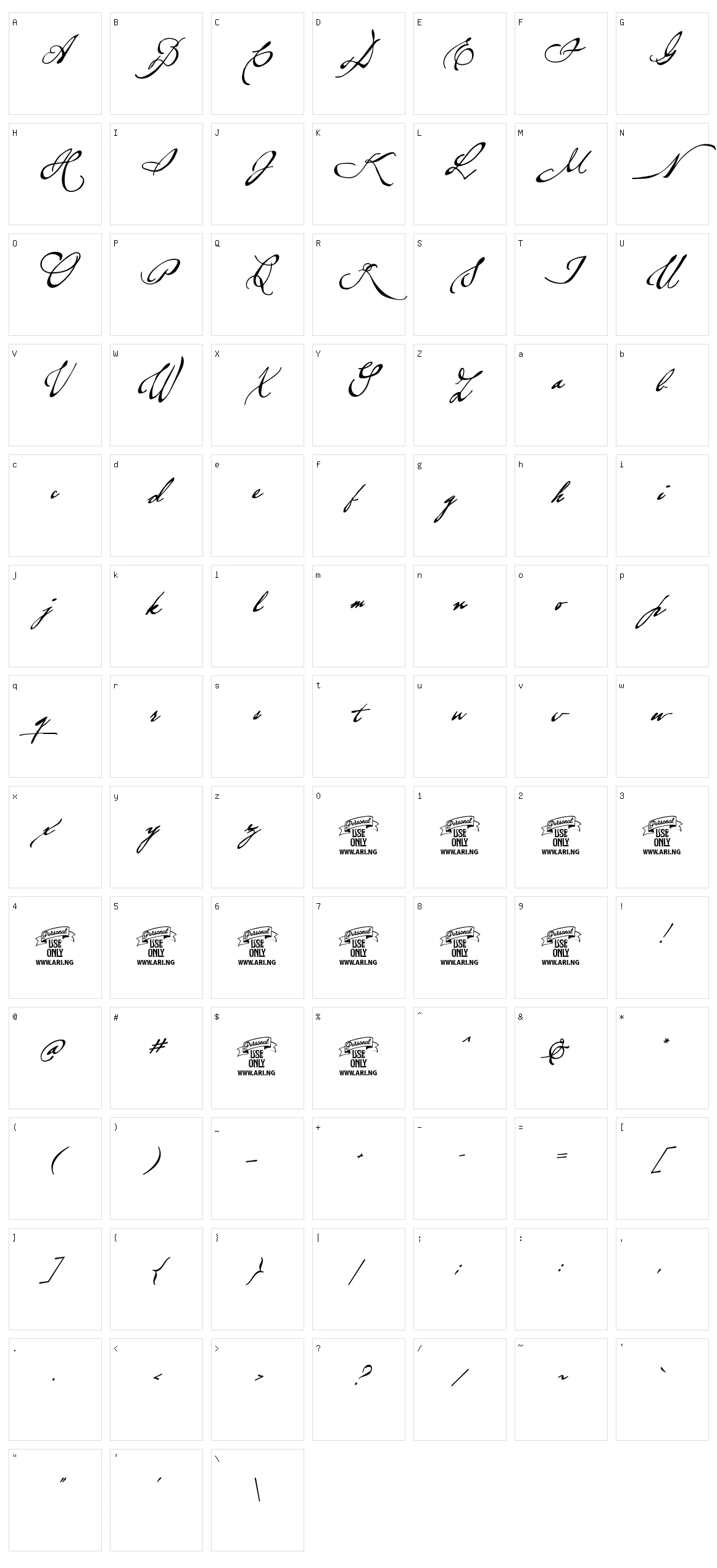 Brev Script Character Set