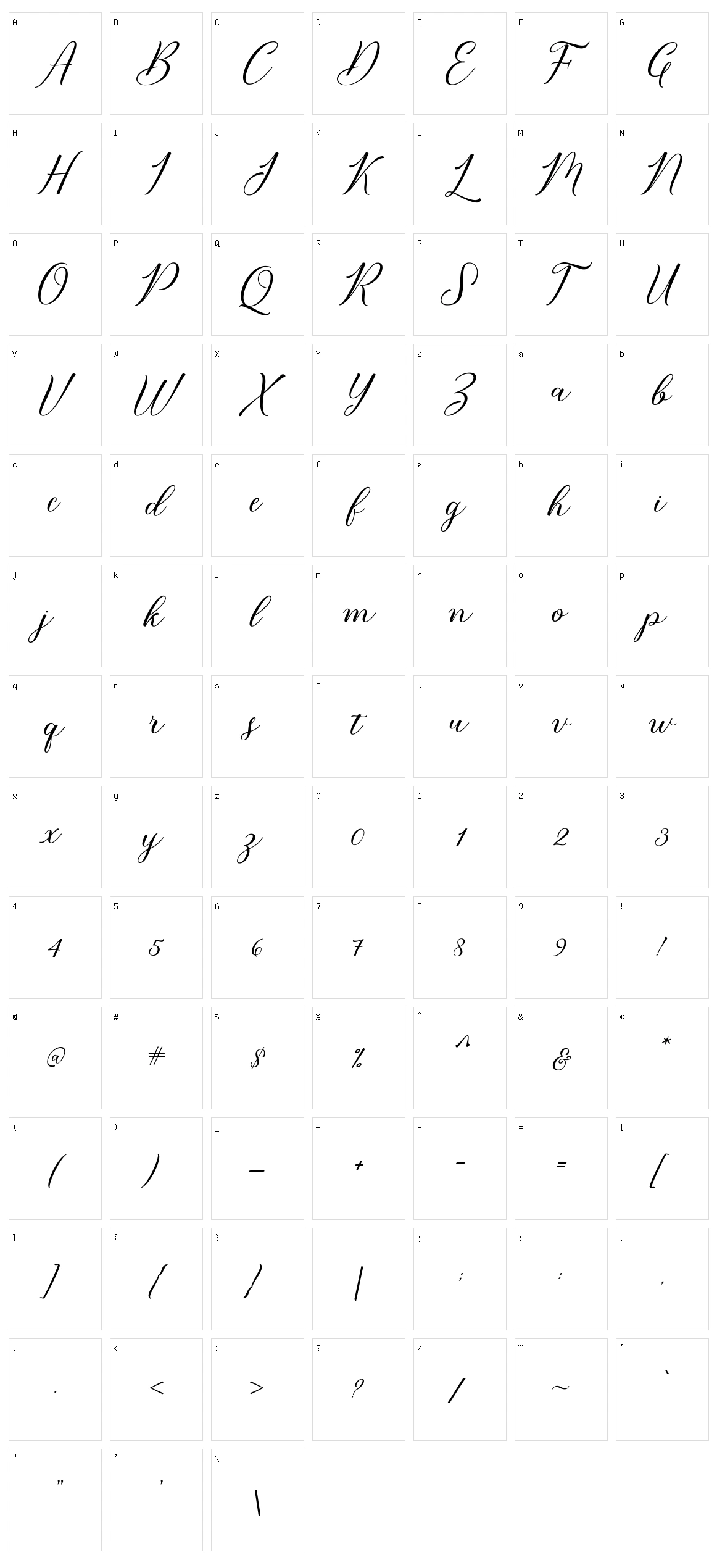 Bridget Script Character Set