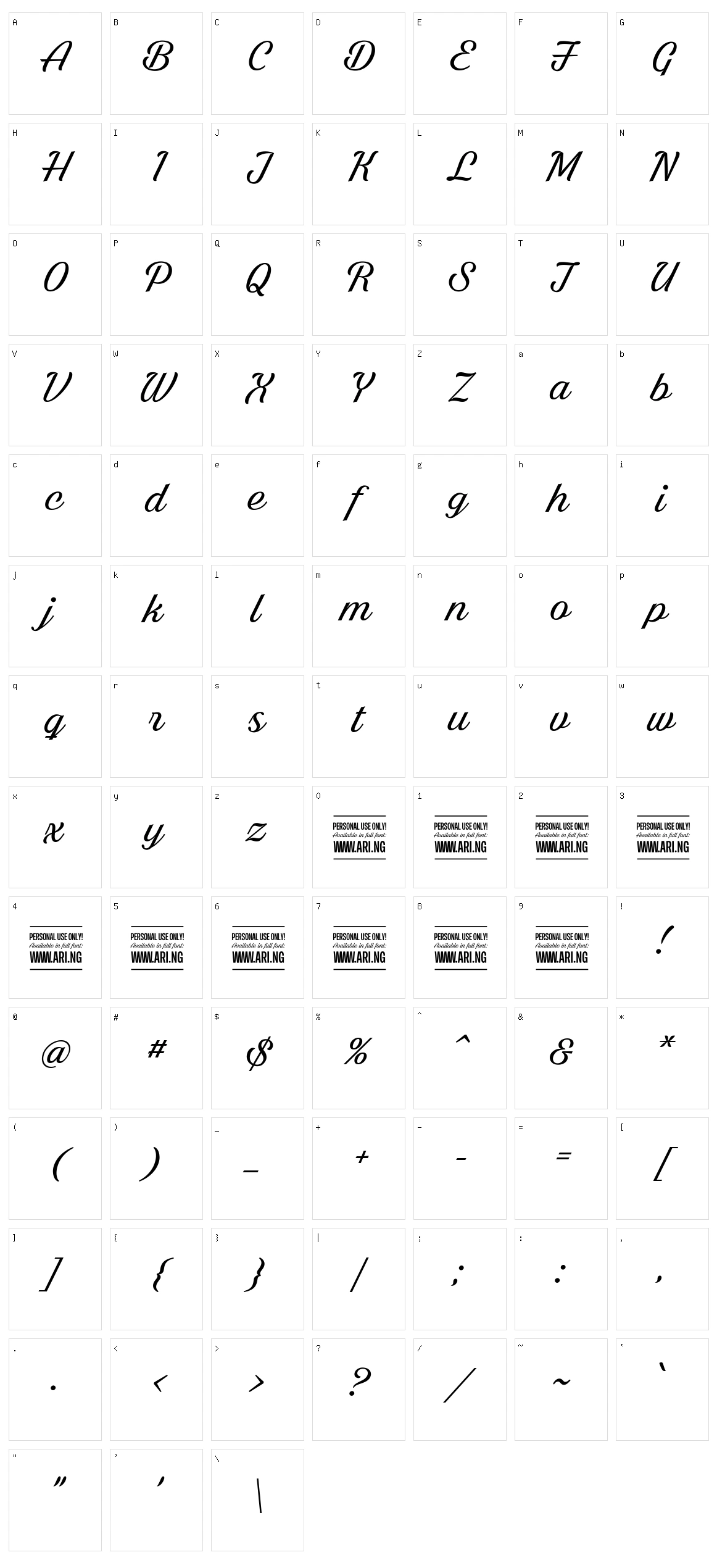 Bright Larch Character Set