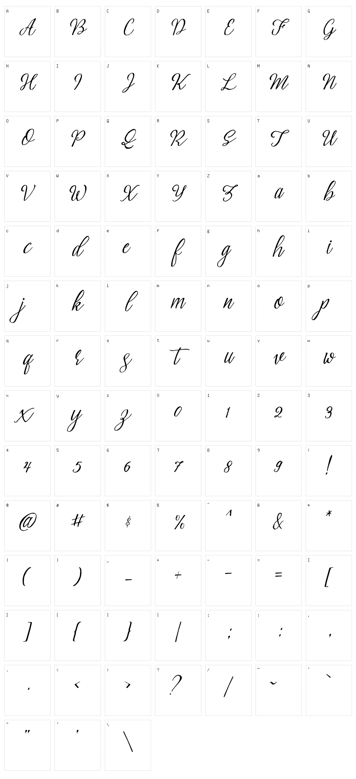 Brightside Typeface Character Set