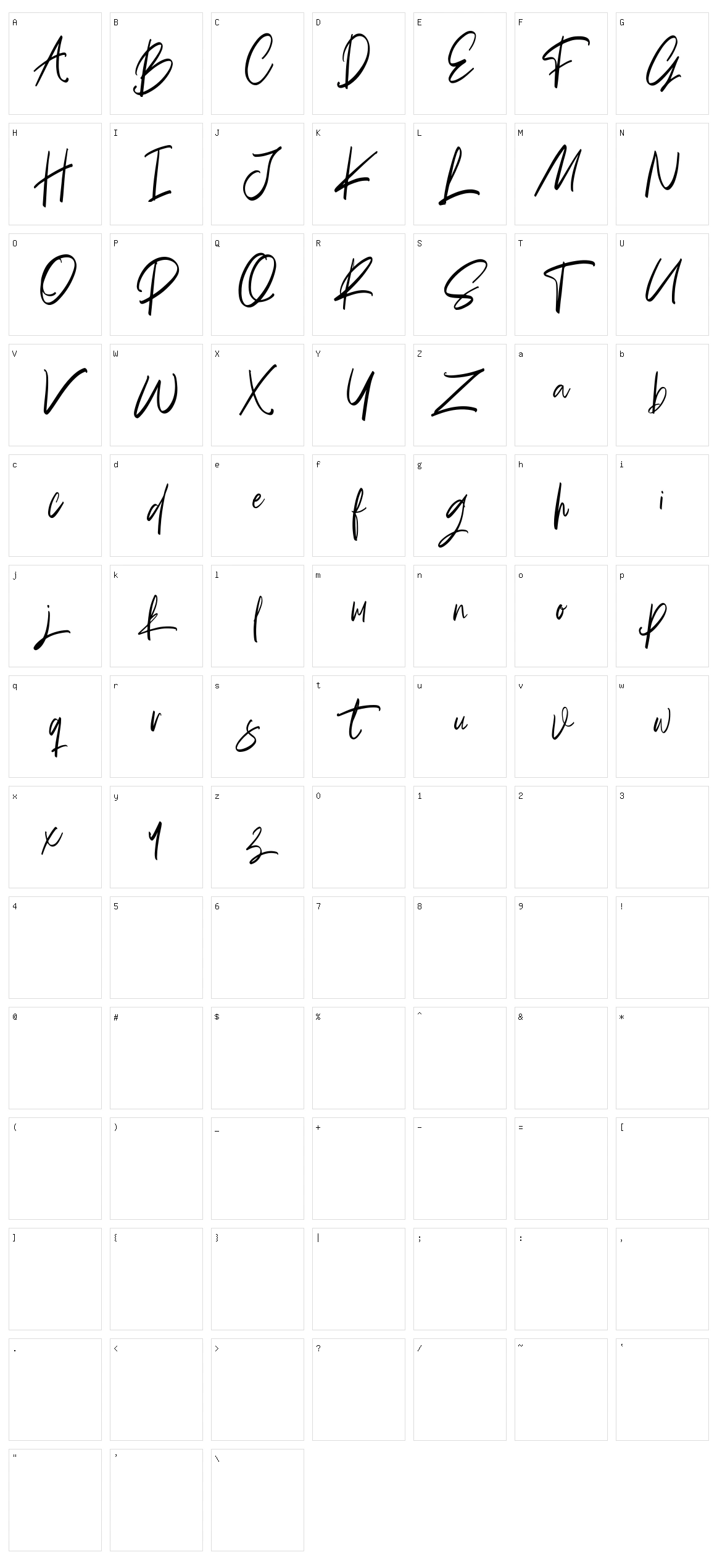 Briliantine Script Character Set