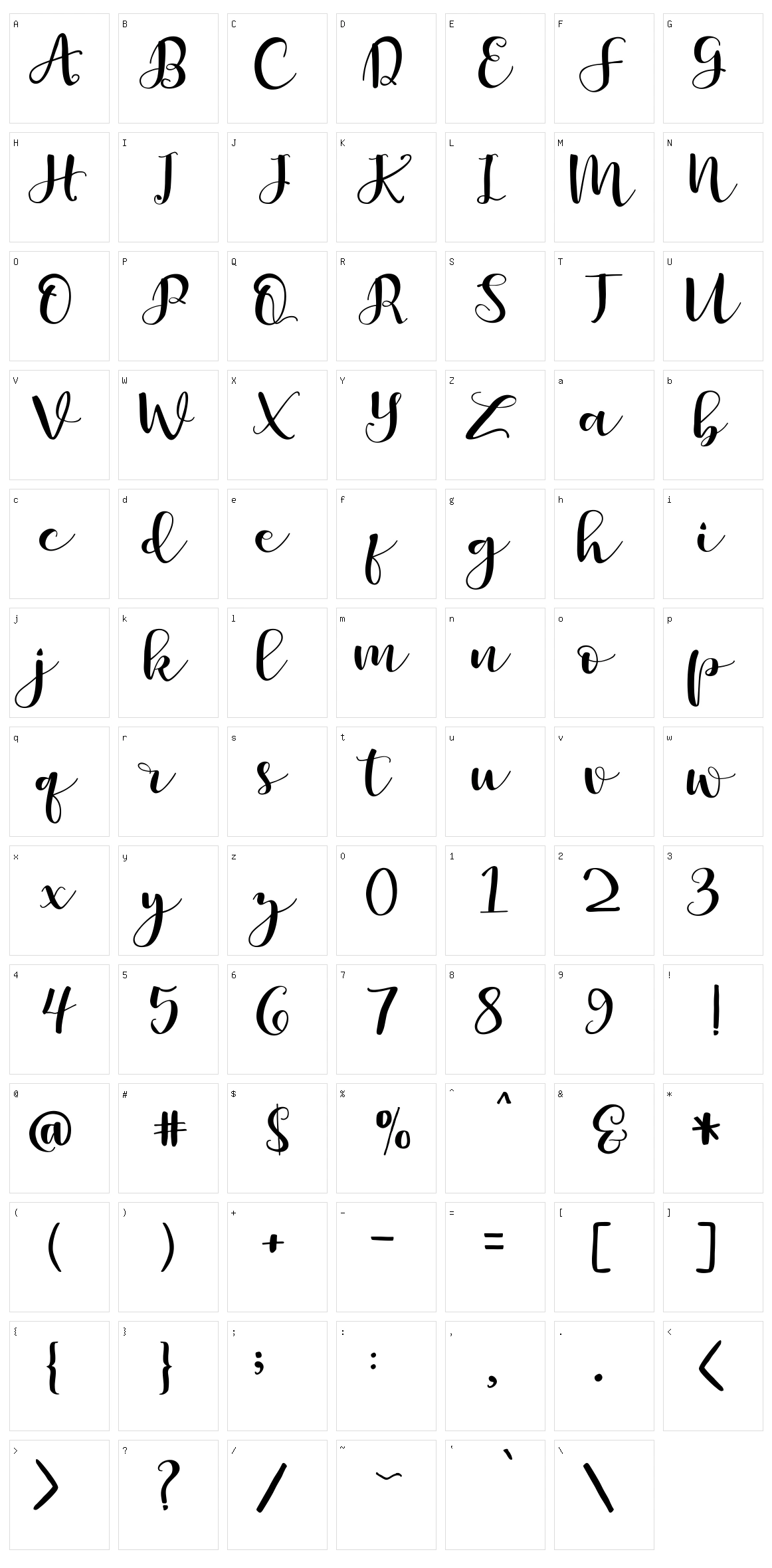 Britnees Script Character Set