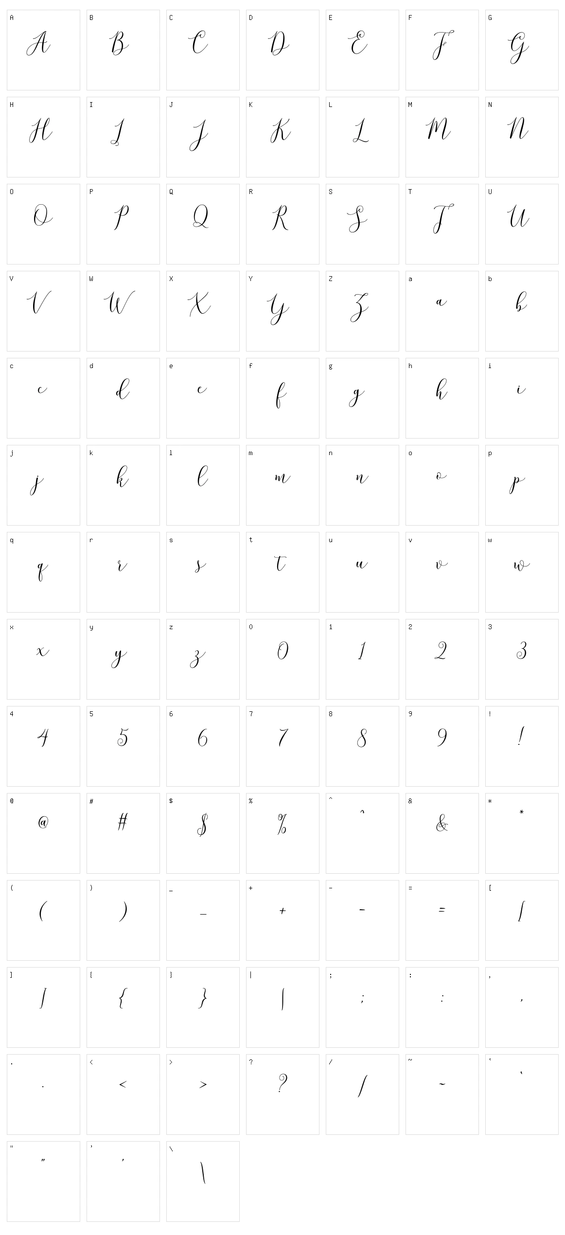 Brittania Script Character Set