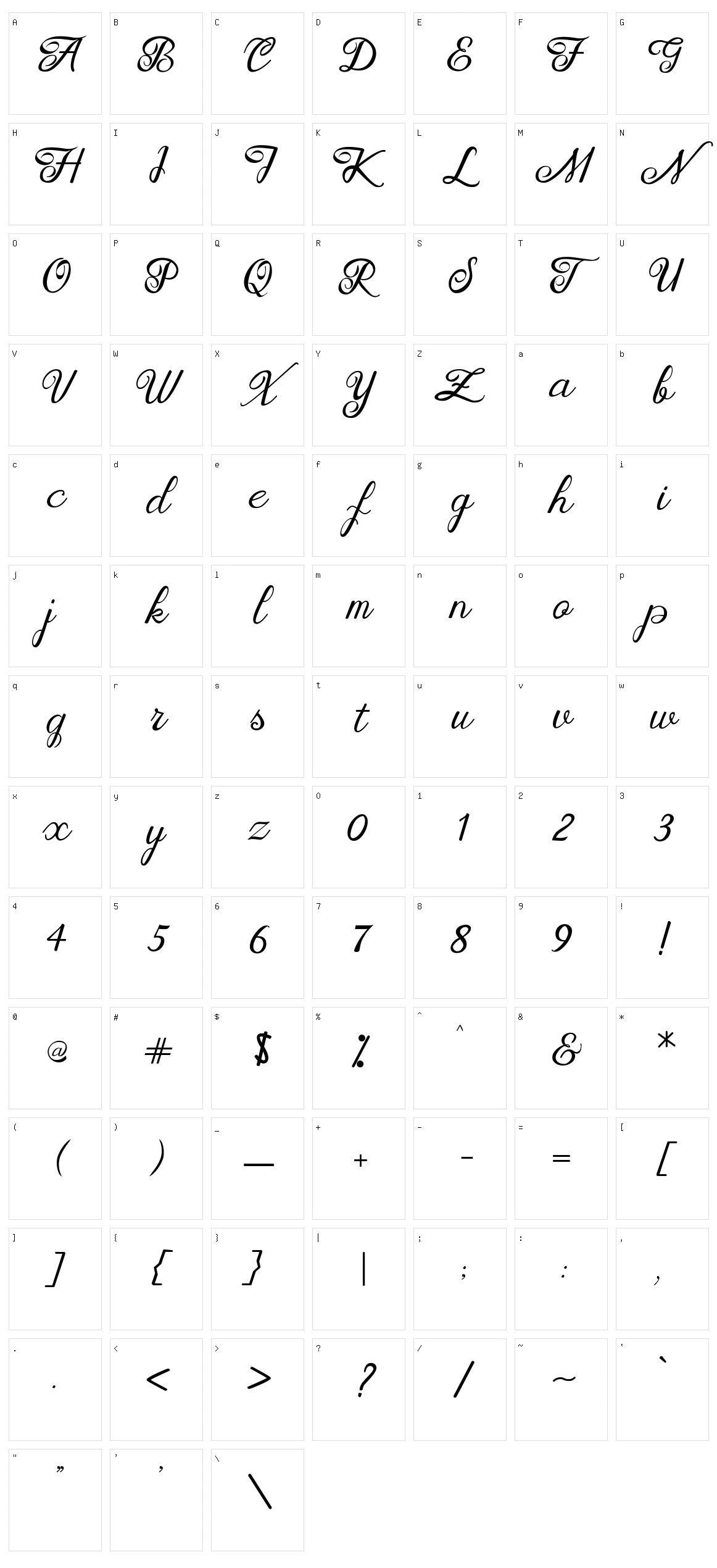 Brittania Script Character Set