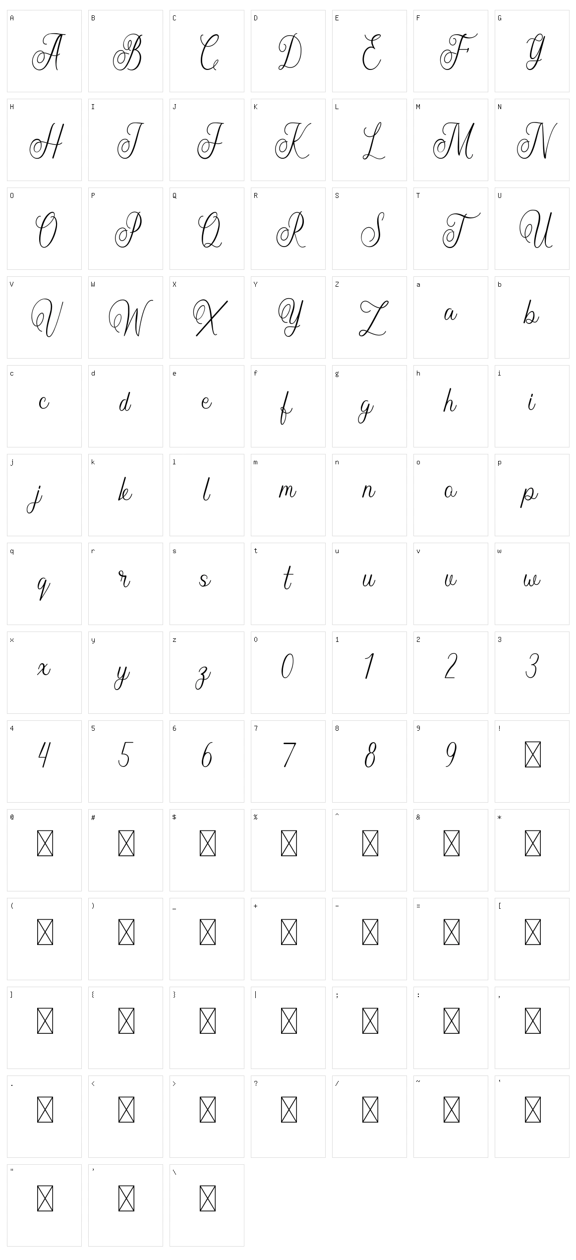 Bulmarie Script Character Set