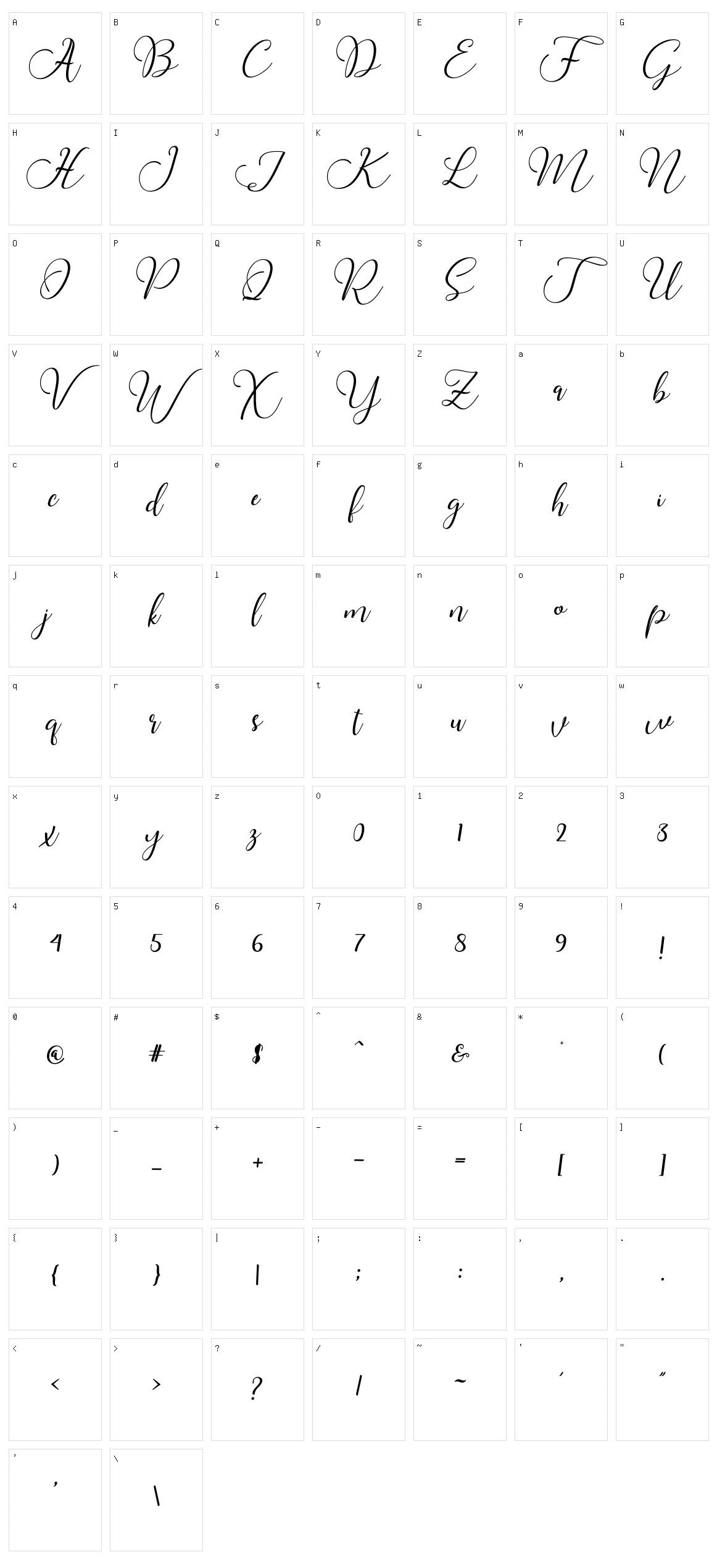 Buttercup Script Character Set