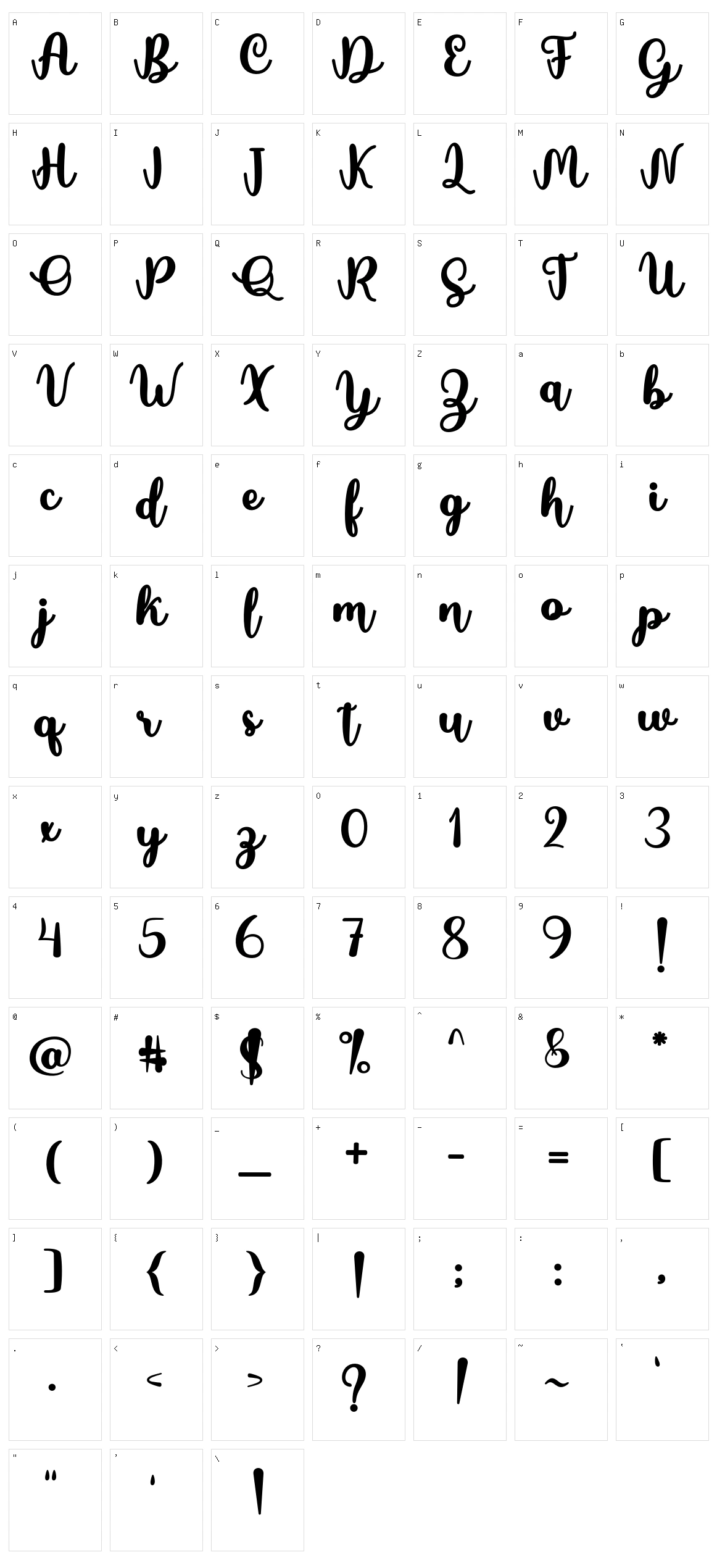 Butterfly Script Character Set