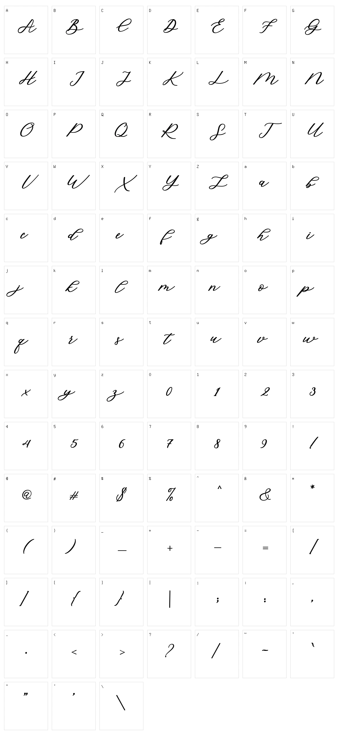 Cadosa Script Character Set