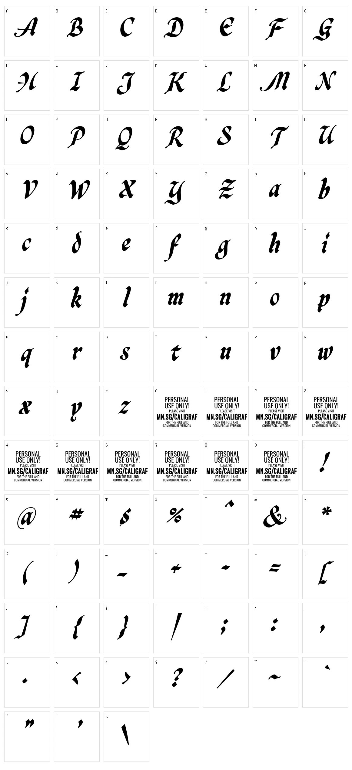 Caligraf Character Set