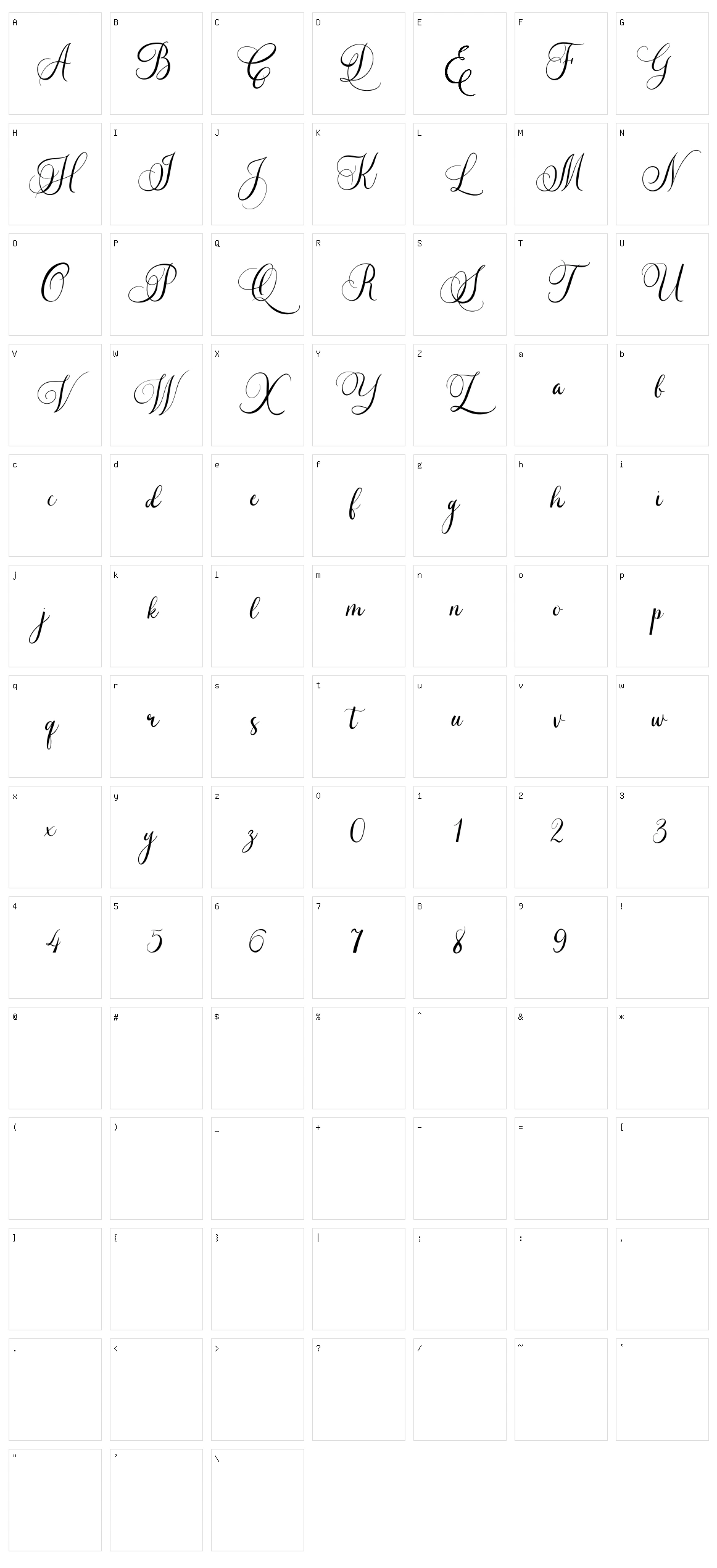 Caliner Script Character Set