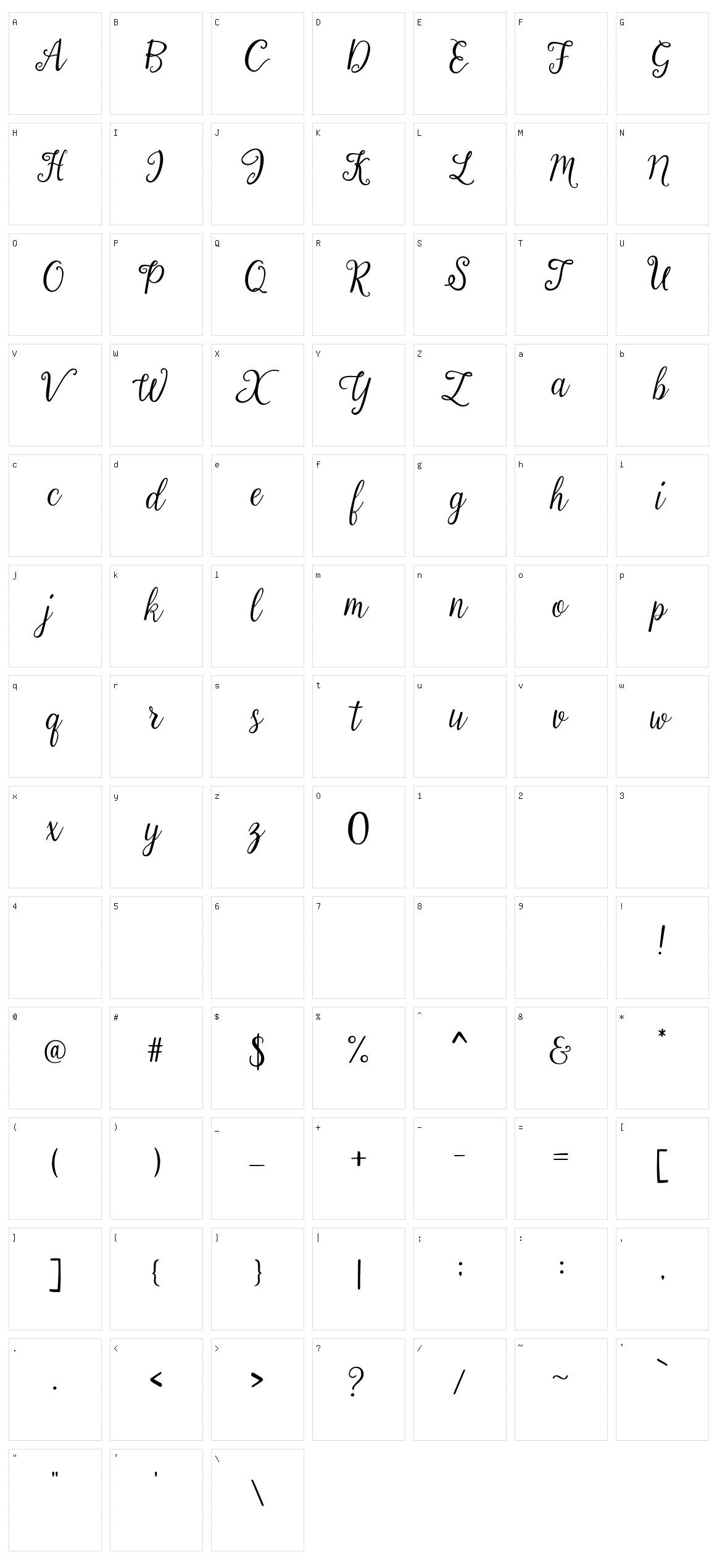 Calista Script Character Set