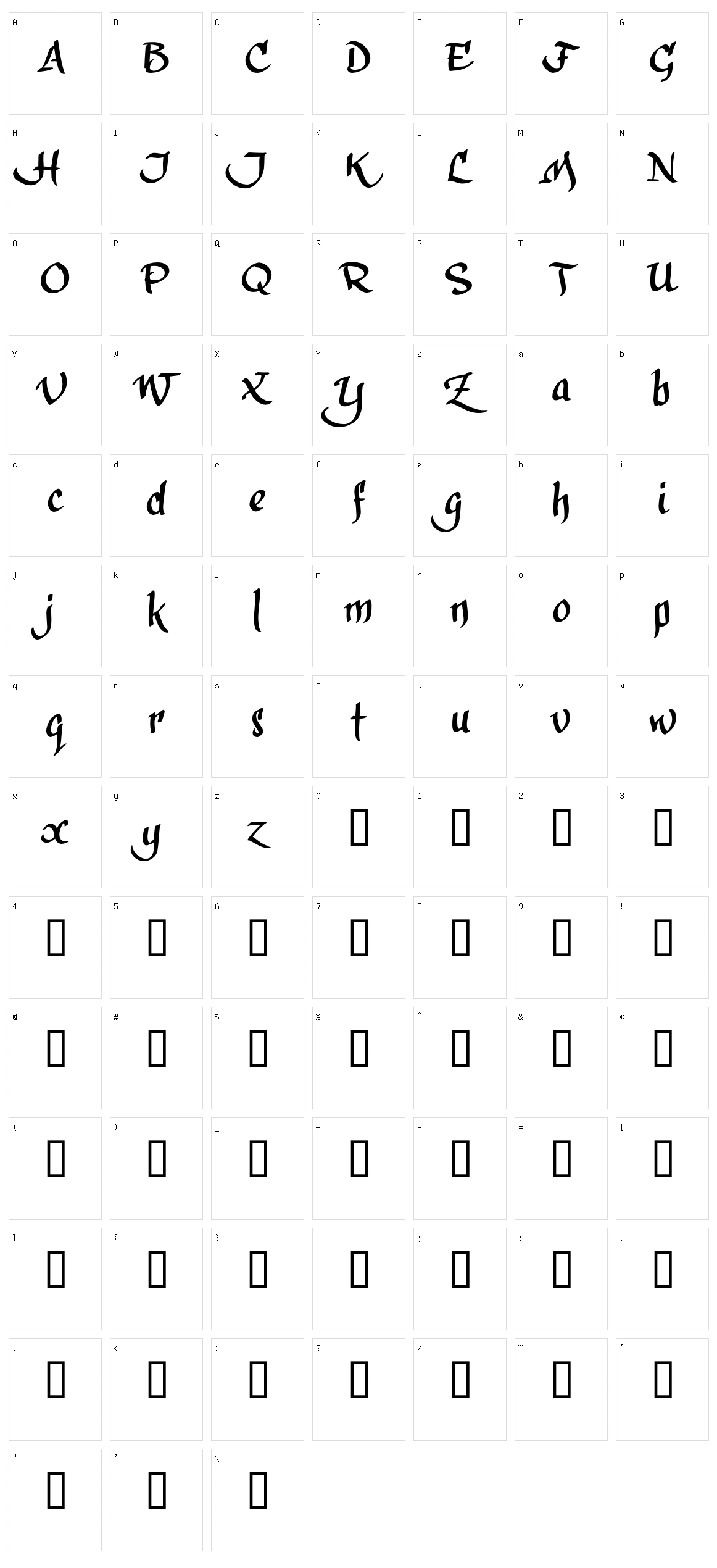 Calligra Phillip Character Set